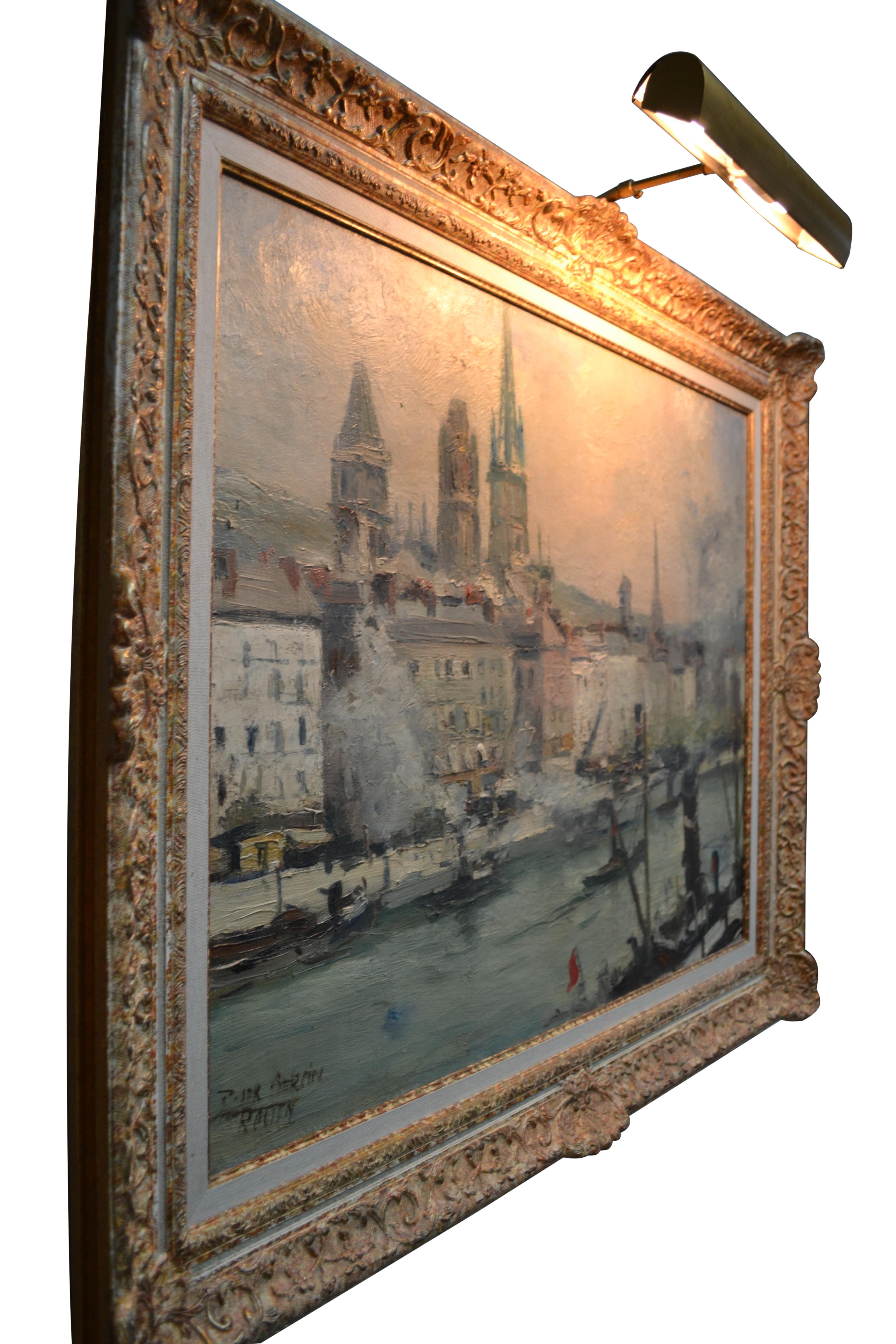Français Paiting impressionniste intitulé La Seine à Rouen par  L'artiste français Roger Bertin en vente