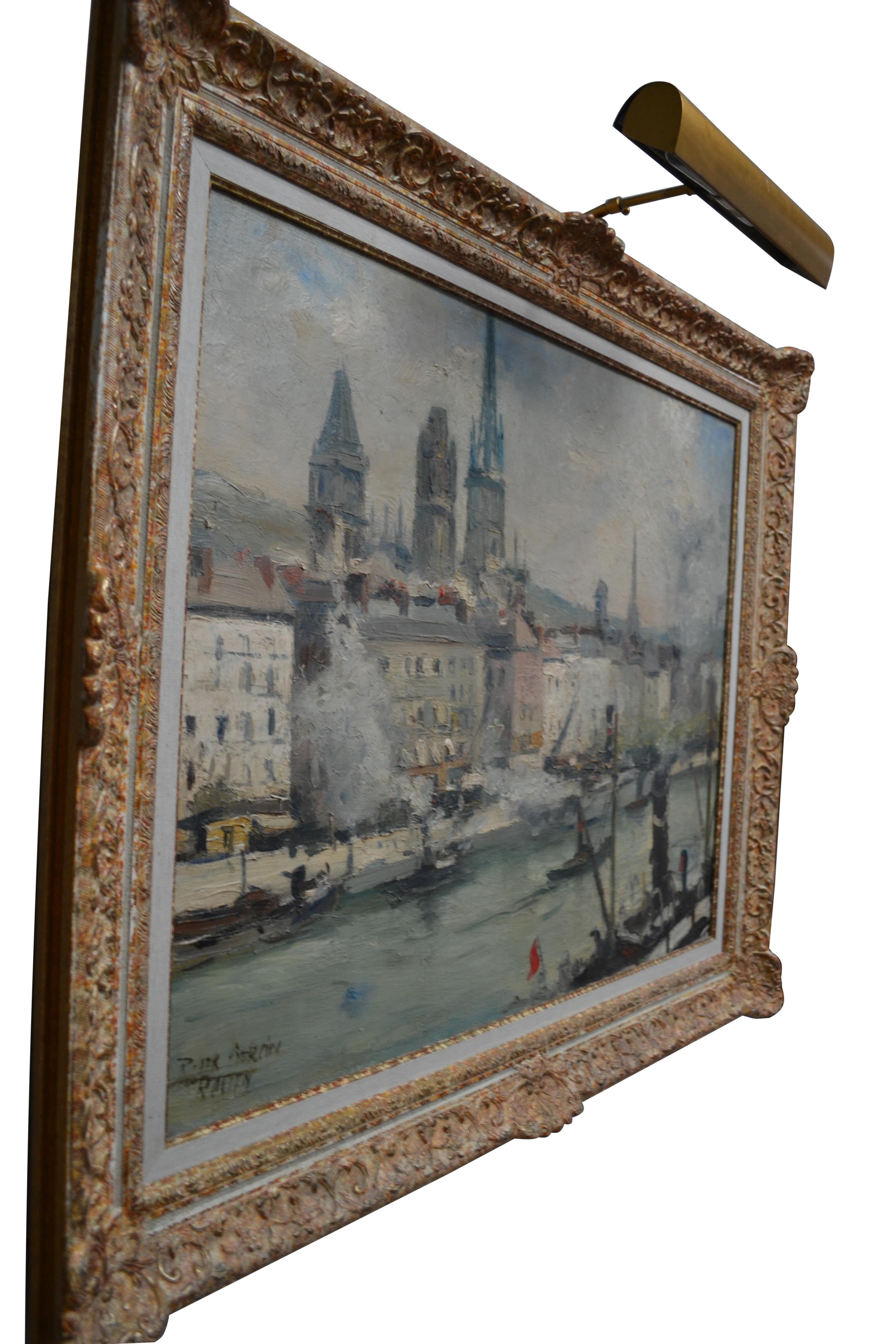 Peint Paiting impressionniste intitulé La Seine à Rouen par  L'artiste français Roger Bertin en vente