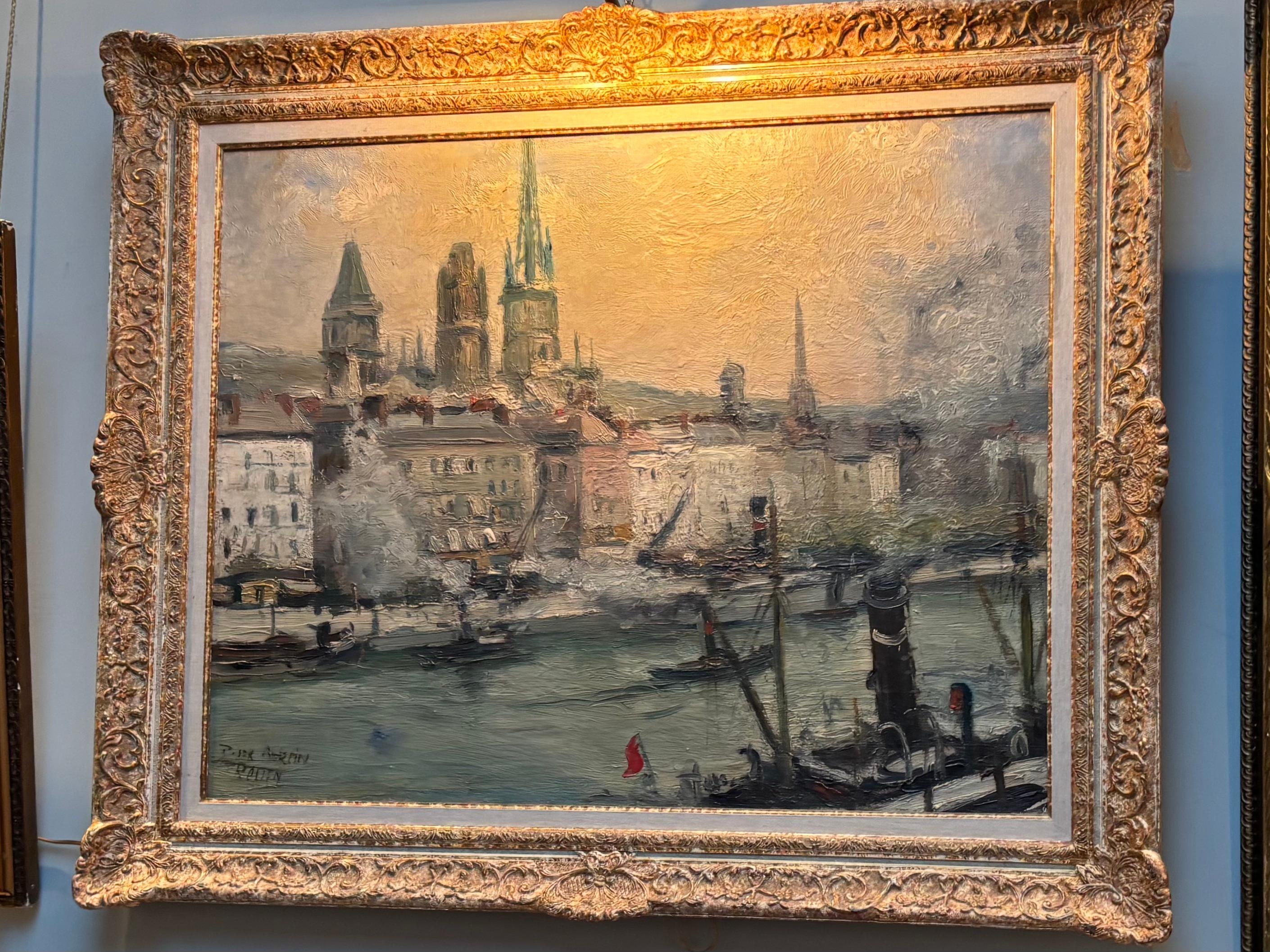 Peint Paiting impressionniste intitulé La Seine à Rouen par  L'artiste français Roger Bertin en vente