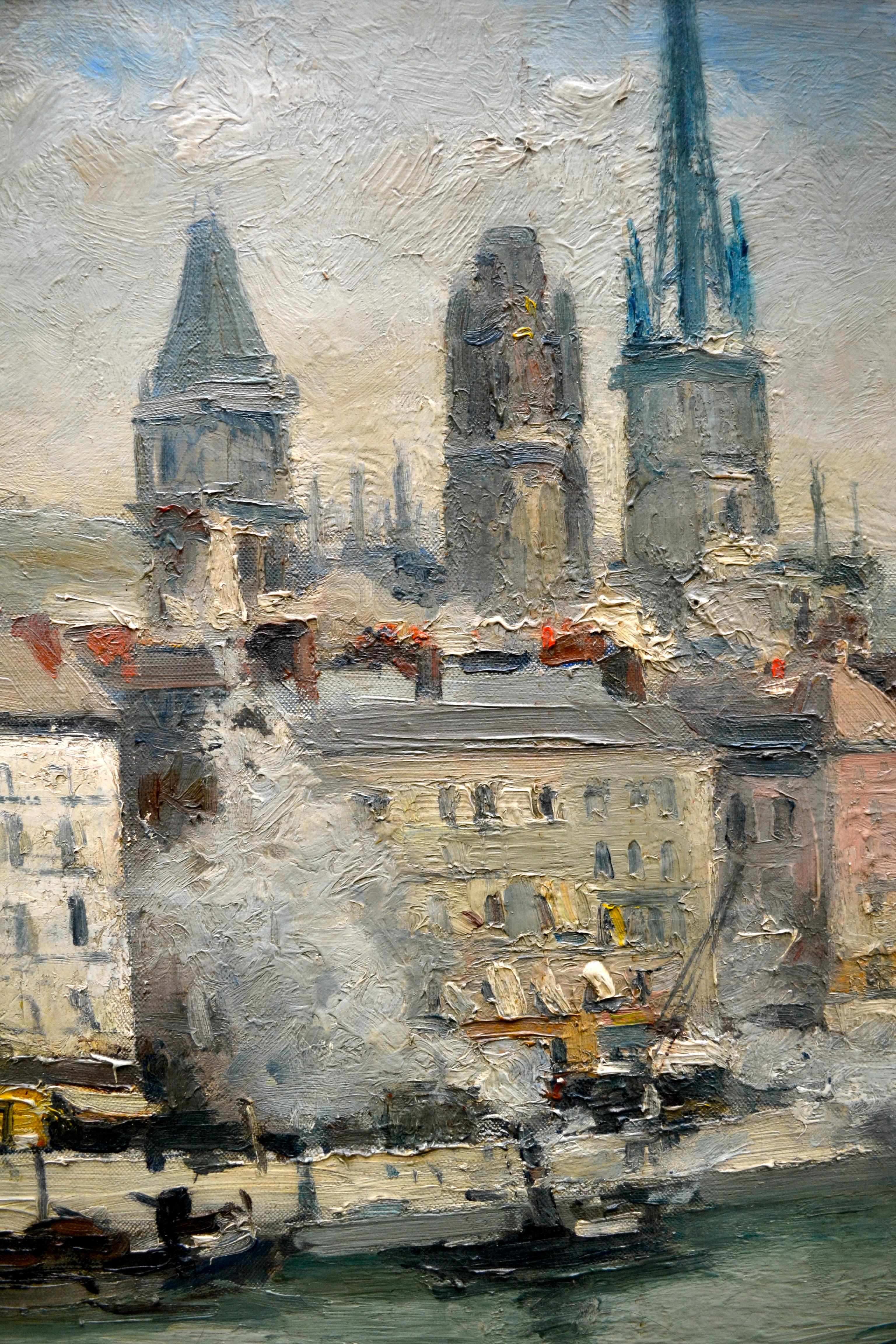 Painted Impressionist Paiting Titled “La Seine a Rouen” by French Artist Roger Bertin For Sale