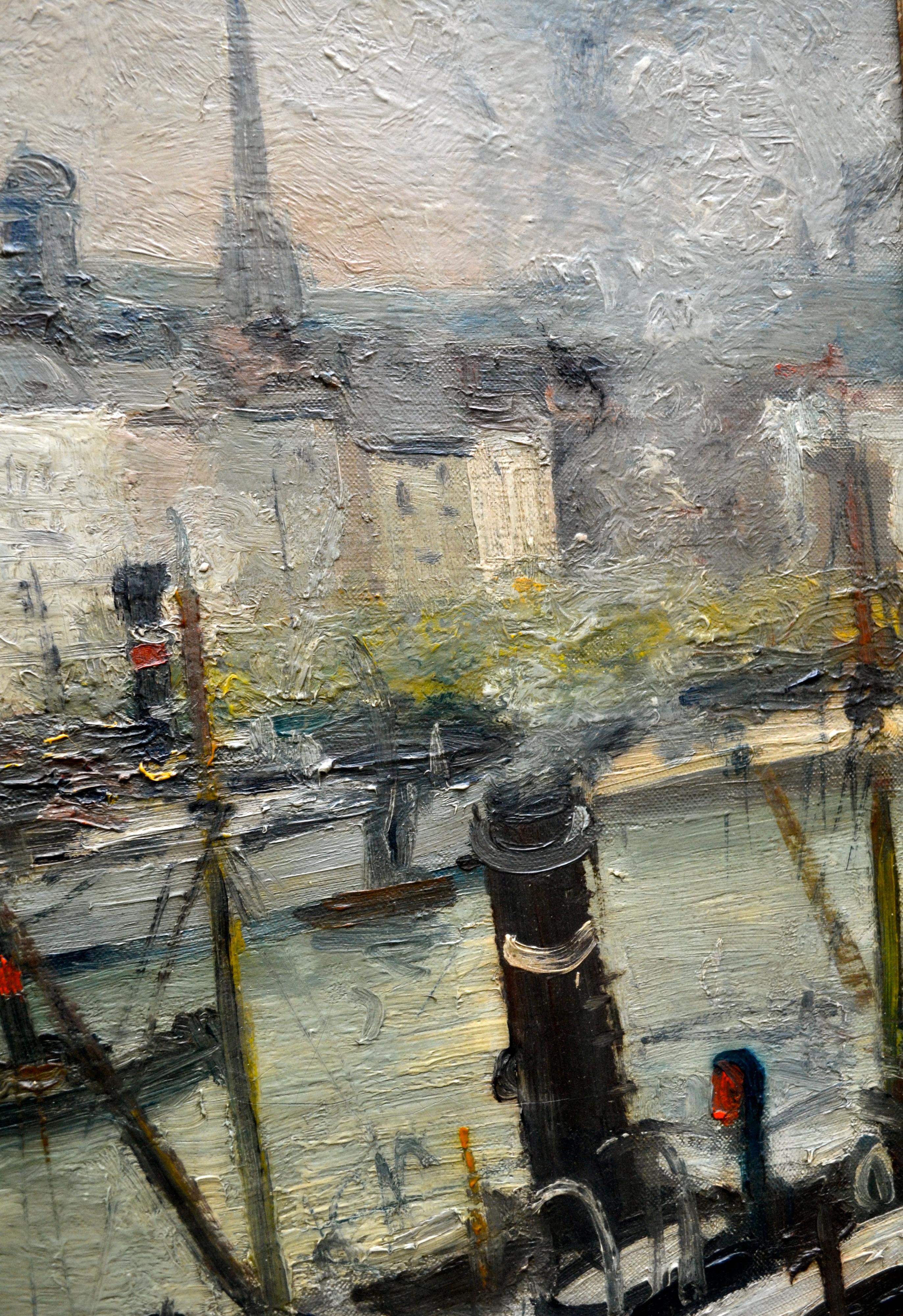20ième siècle Paiting impressionniste intitulé La Seine à Rouen par  L'artiste français Roger Bertin en vente
