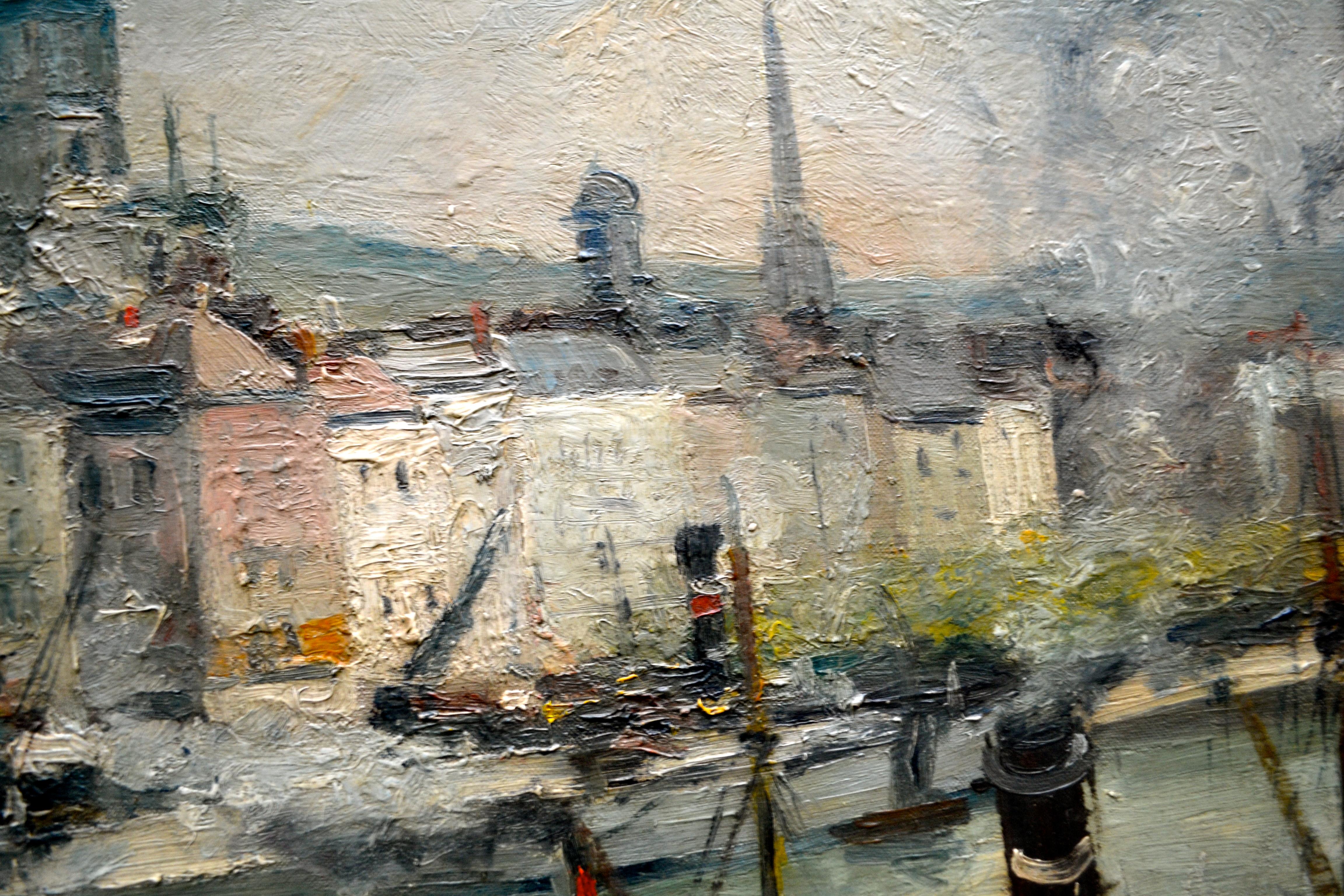 Toile Paiting impressionniste intitulé La Seine à Rouen par  L'artiste français Roger Bertin en vente