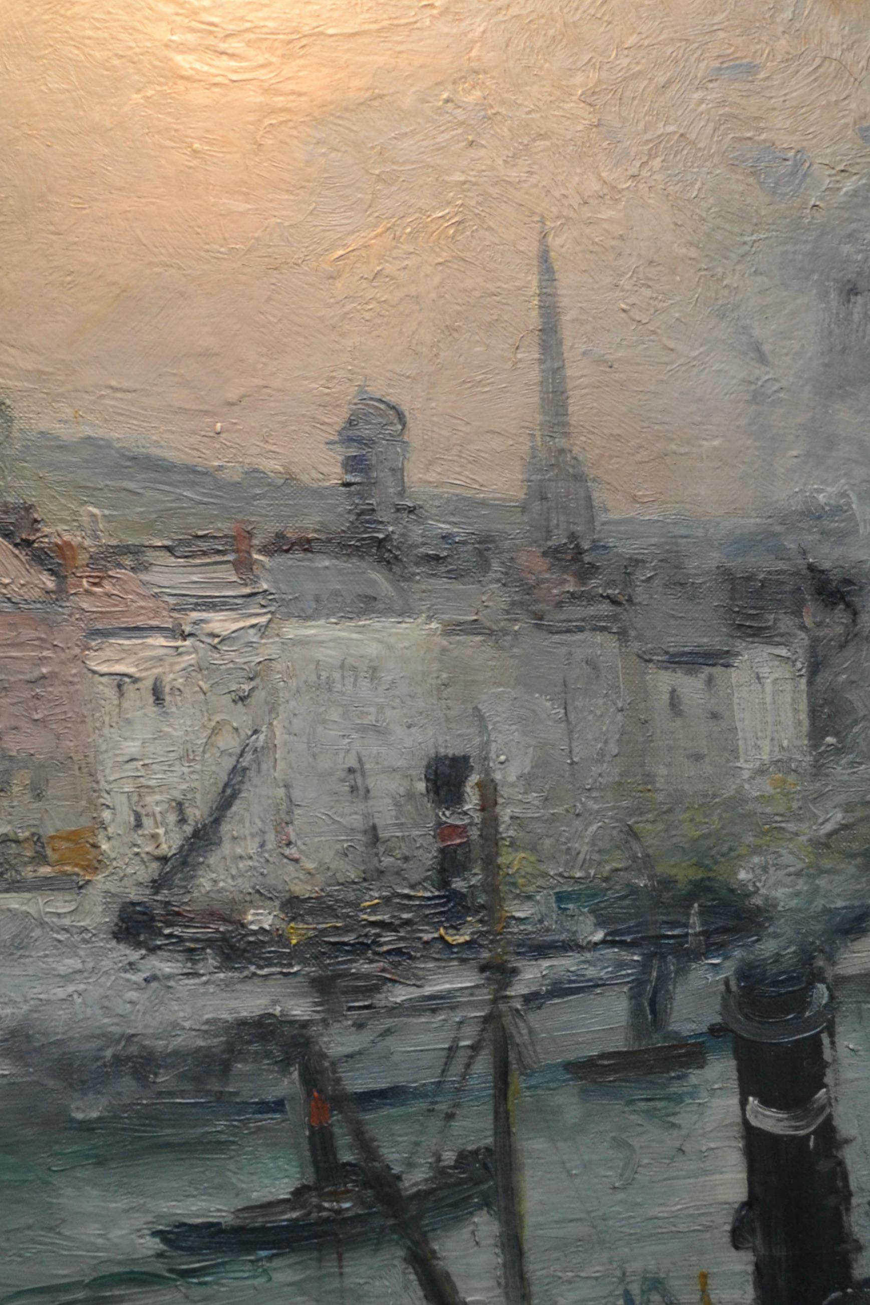 Canvas Impressionist Paiting Titled “La Seine a Rouen” by French Artist Roger Bertin For Sale