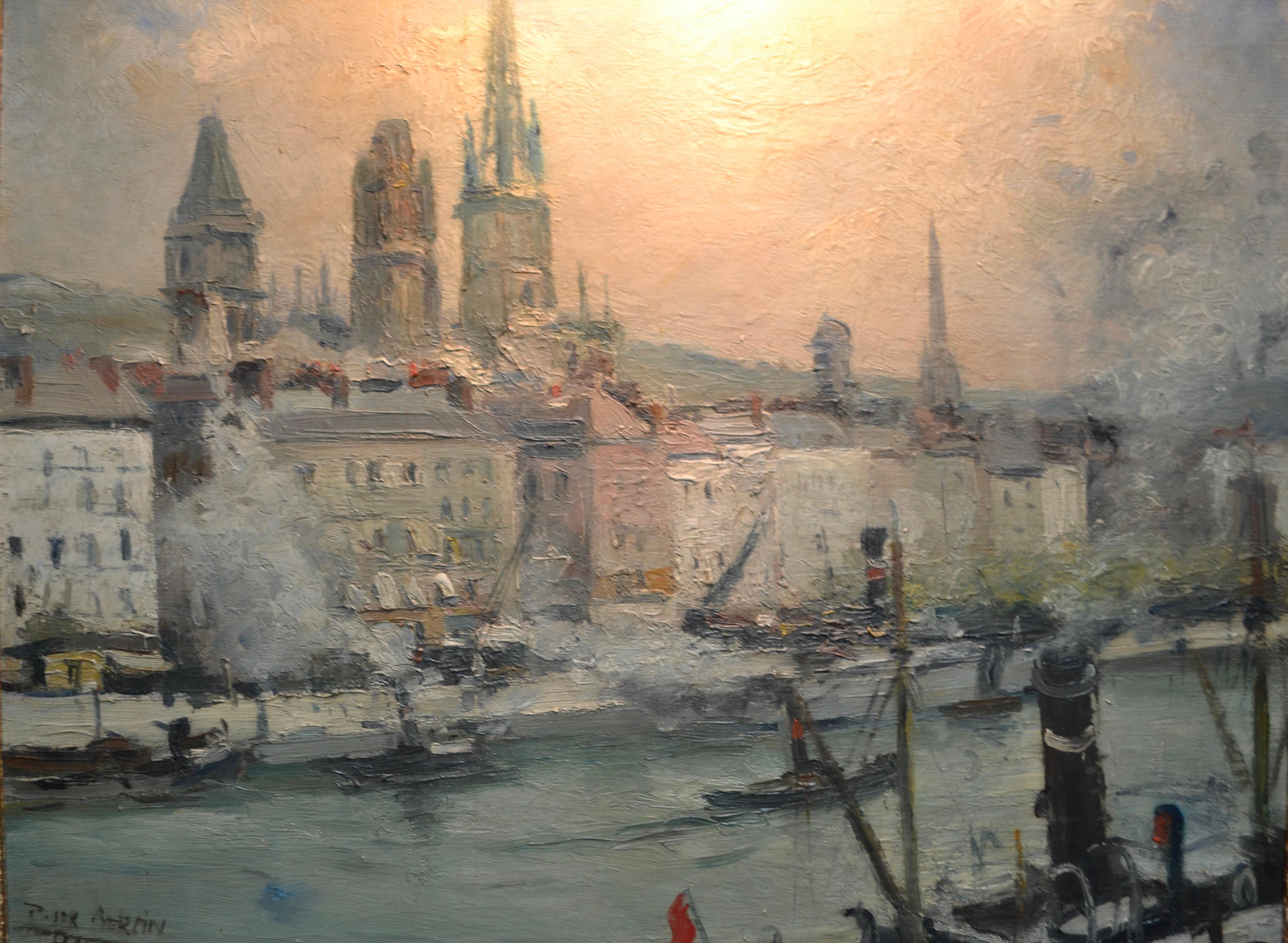Paiting impressionniste intitulé La Seine à Rouen par  L'artiste français Roger Bertin en vente 3