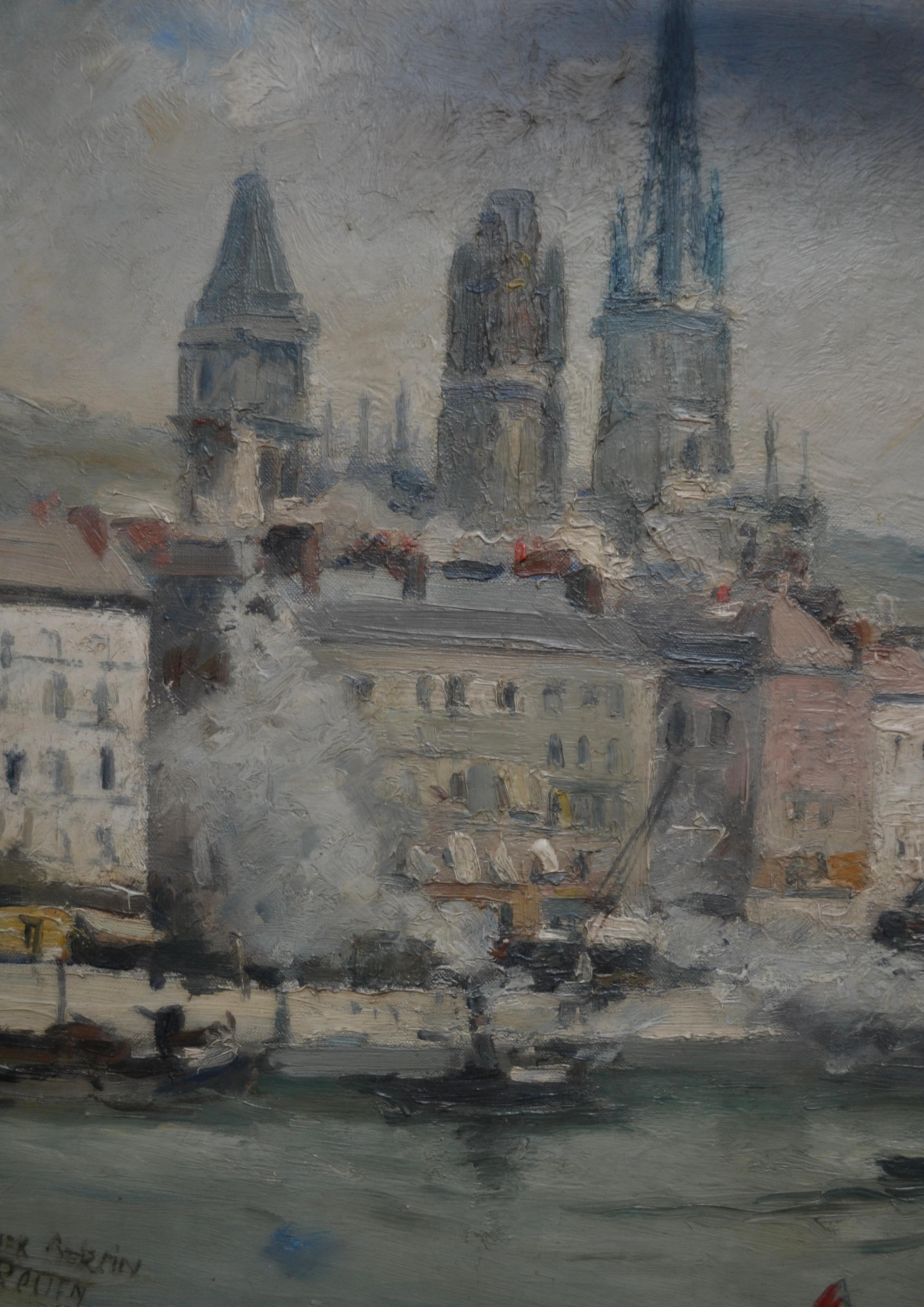 Paiting impressionniste intitulé La Seine à Rouen par  L'artiste français Roger Bertin en vente 4