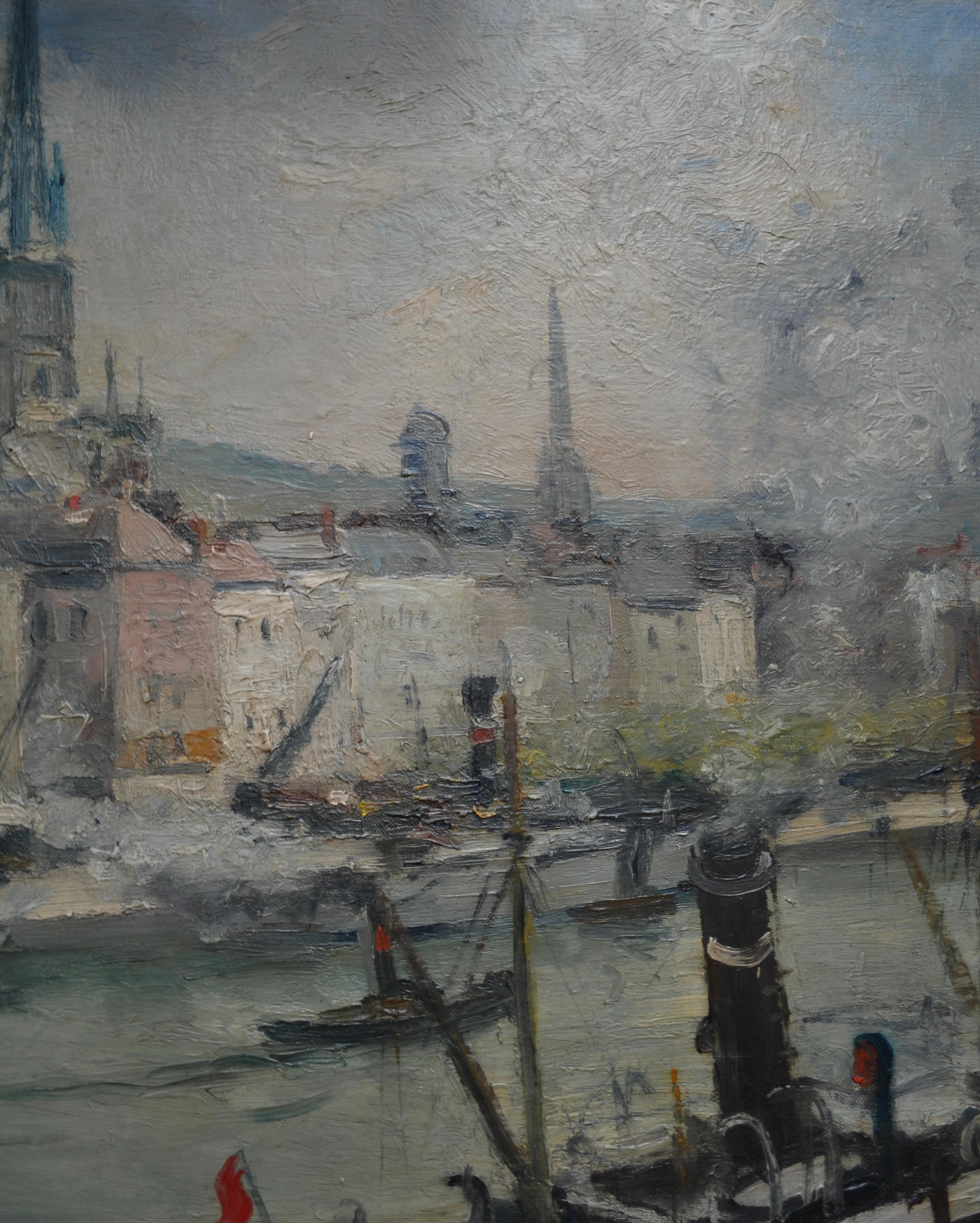 Paiting impressionniste intitulé La Seine à Rouen par  L'artiste français Roger Bertin en vente 5