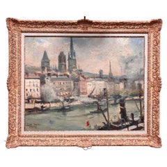 Impressionistisches Gemälde mit dem Titel "La Seine a Rouen" des französischen Künstlers Roger Bertin