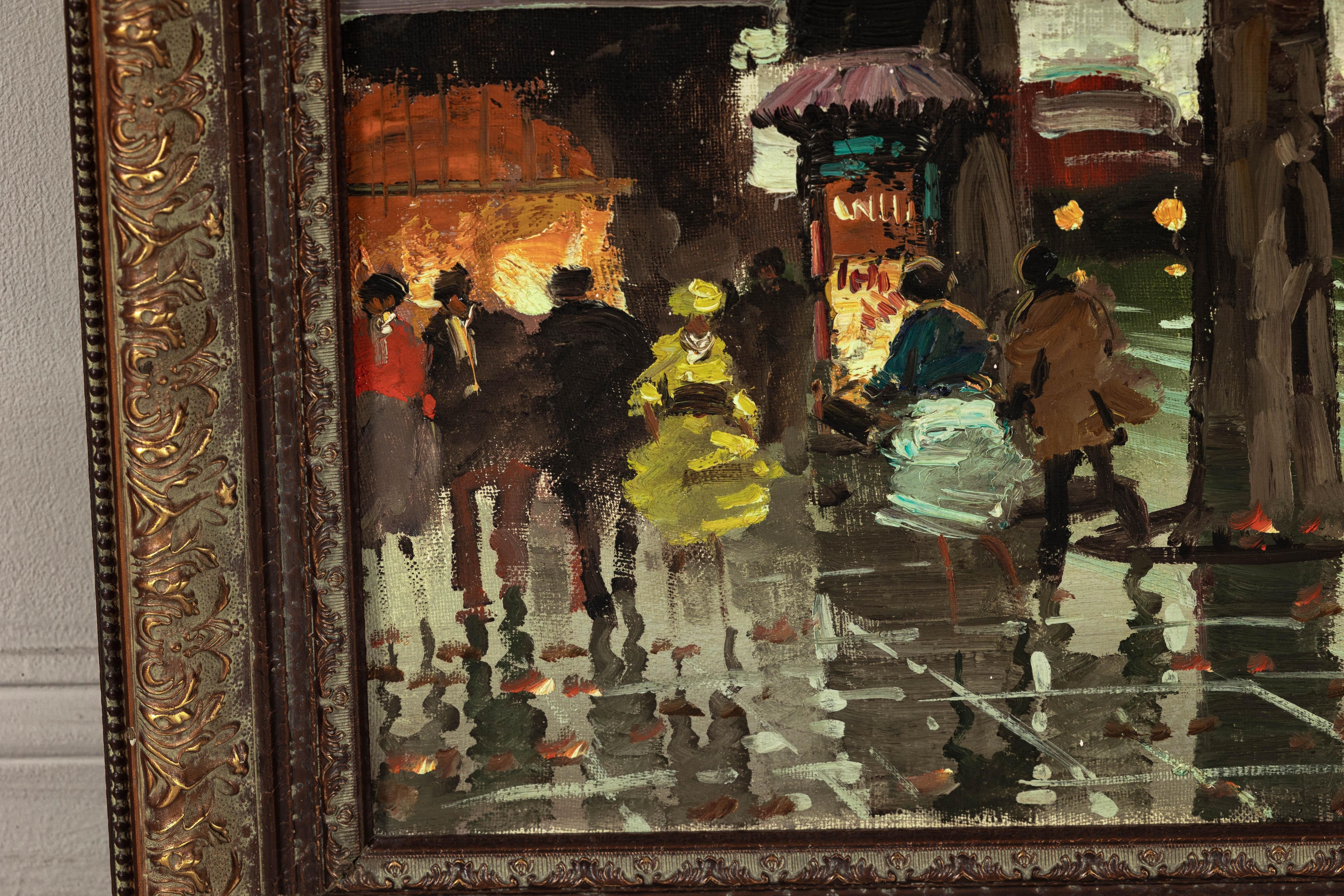 Scena impressionista di boulevard parigino, dipinto a olio su tela firmato M. Serval in vendita 3