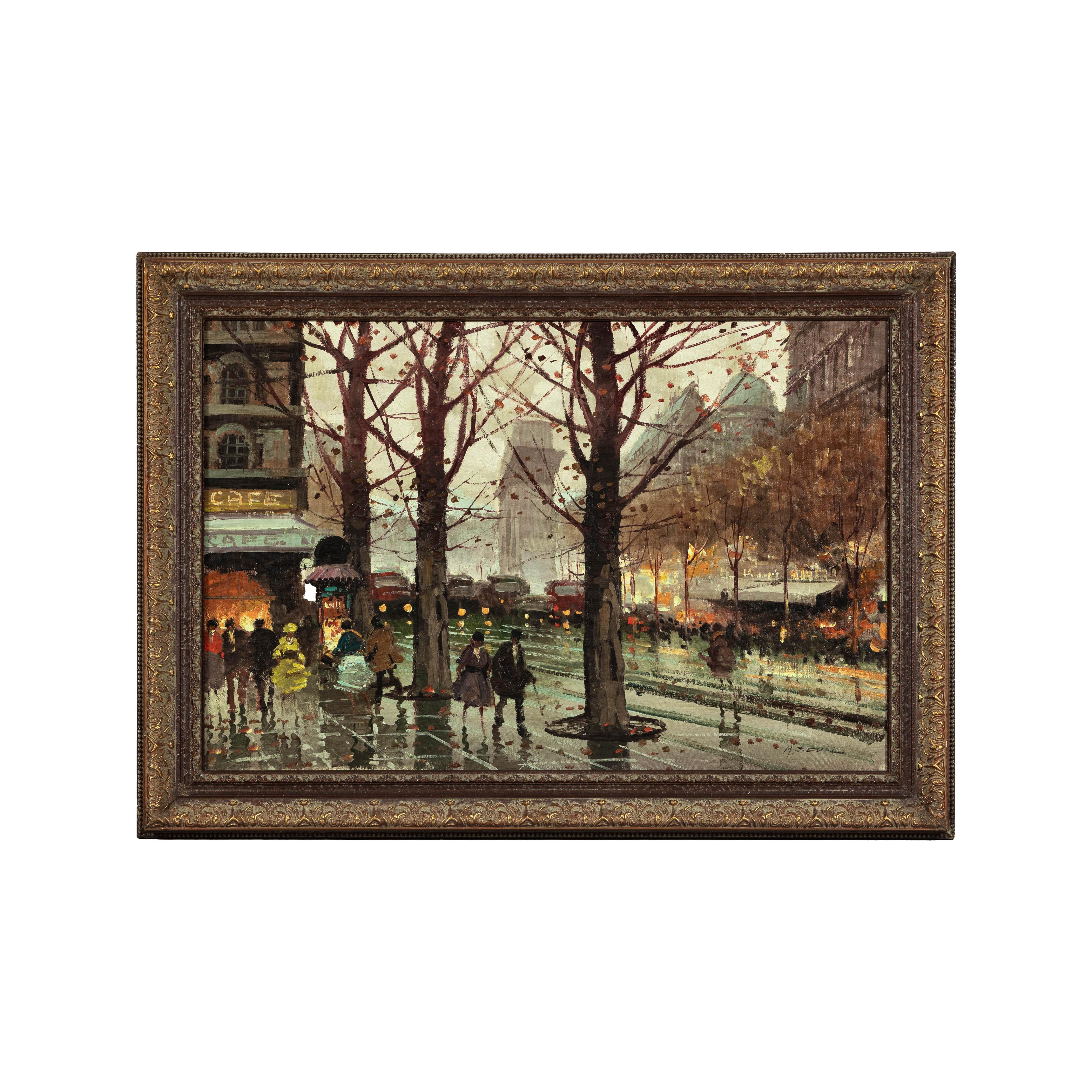 Scena impressionista di boulevard parigino, dipinto a olio su tela firmato M. Serval in vendita 8