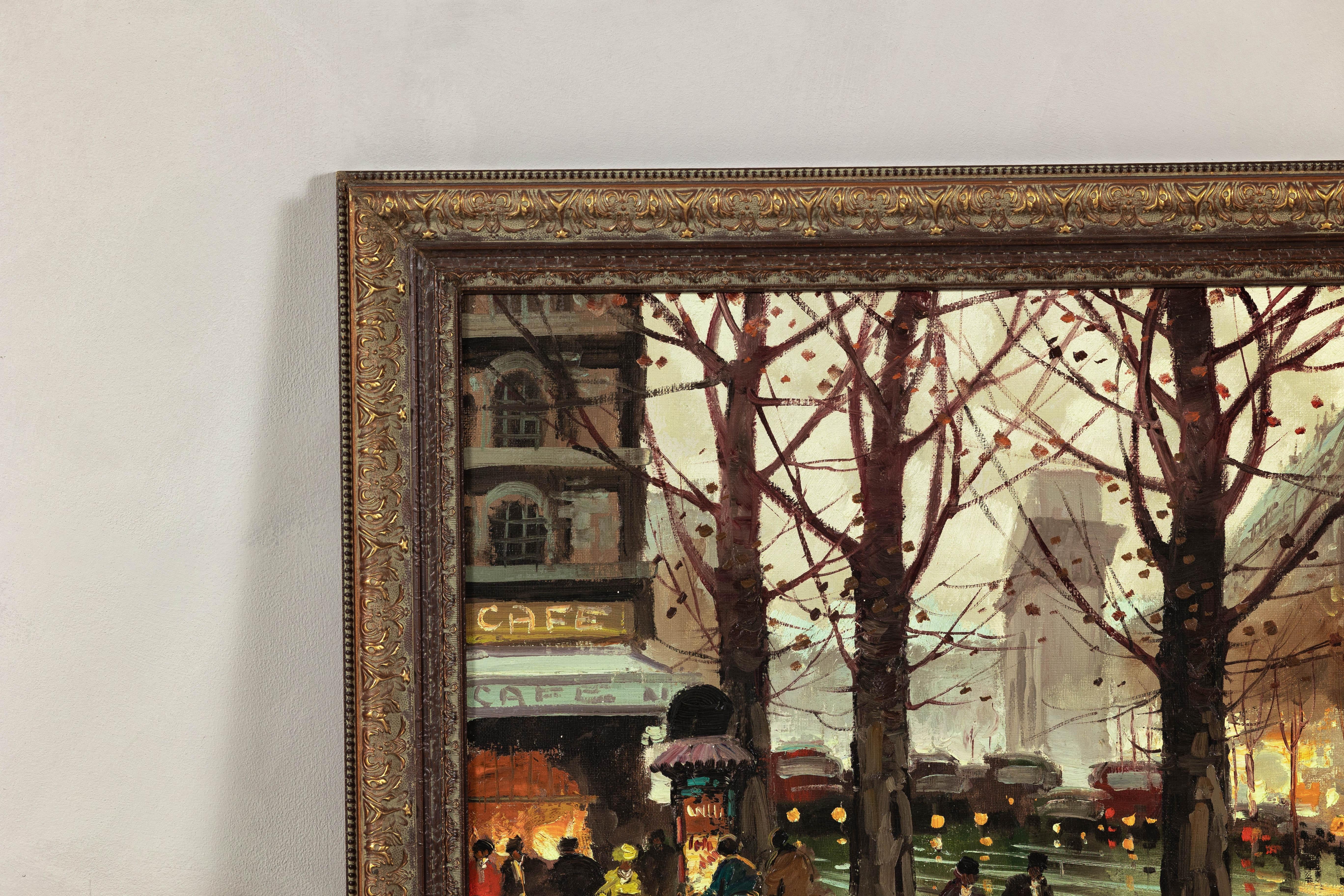 Scena impressionista di boulevard parigino, dipinto a olio su tela firmato M. Serval In condizioni buone in vendita a Yonkers, NY