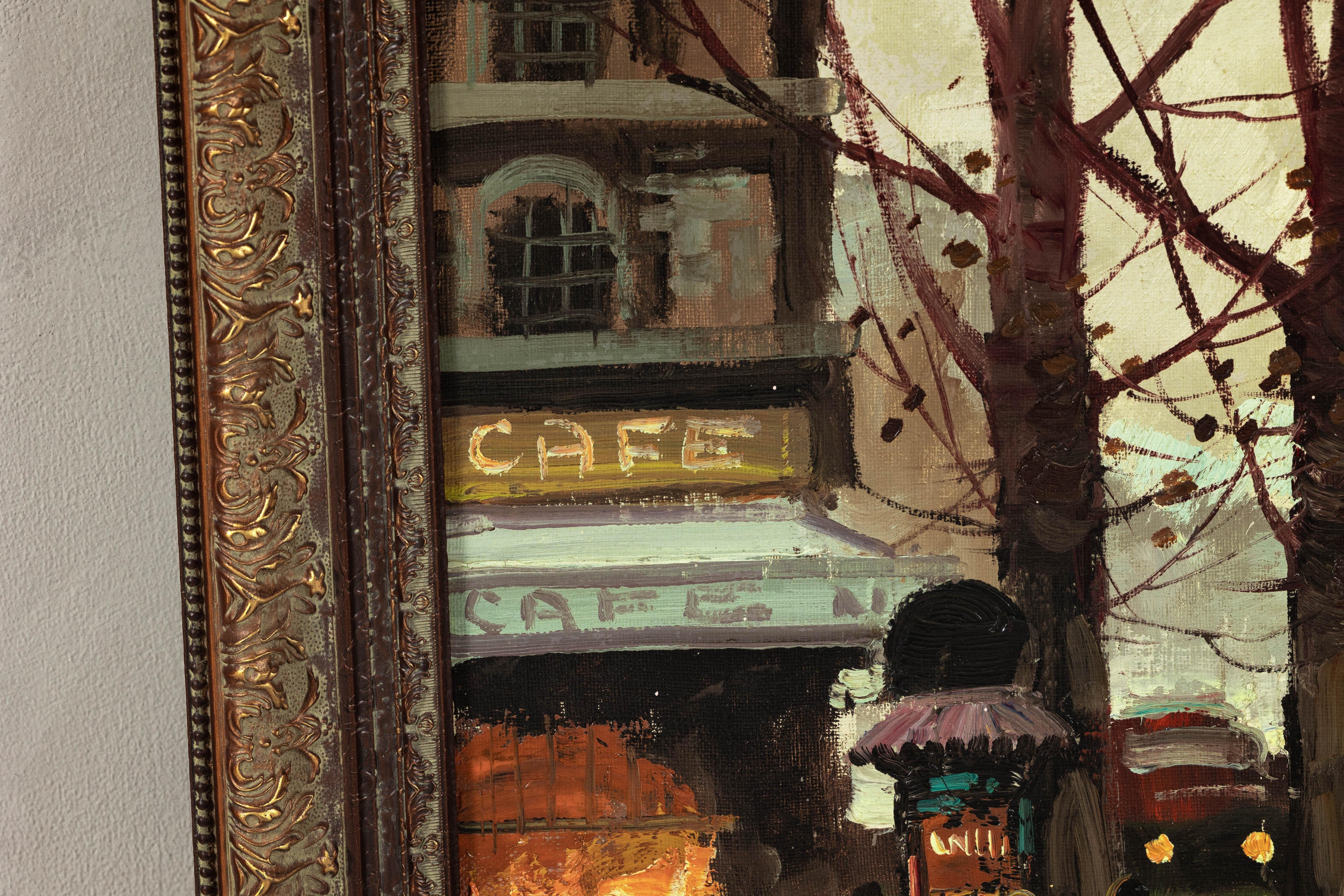 Scena impressionista di boulevard parigino, dipinto a olio su tela firmato M. Serval in vendita 2
