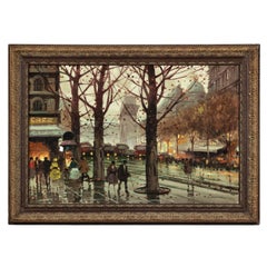 Escena impresionista de un bulevar parisino, Pintura al óleo sobre lienzo firmada M. Serval