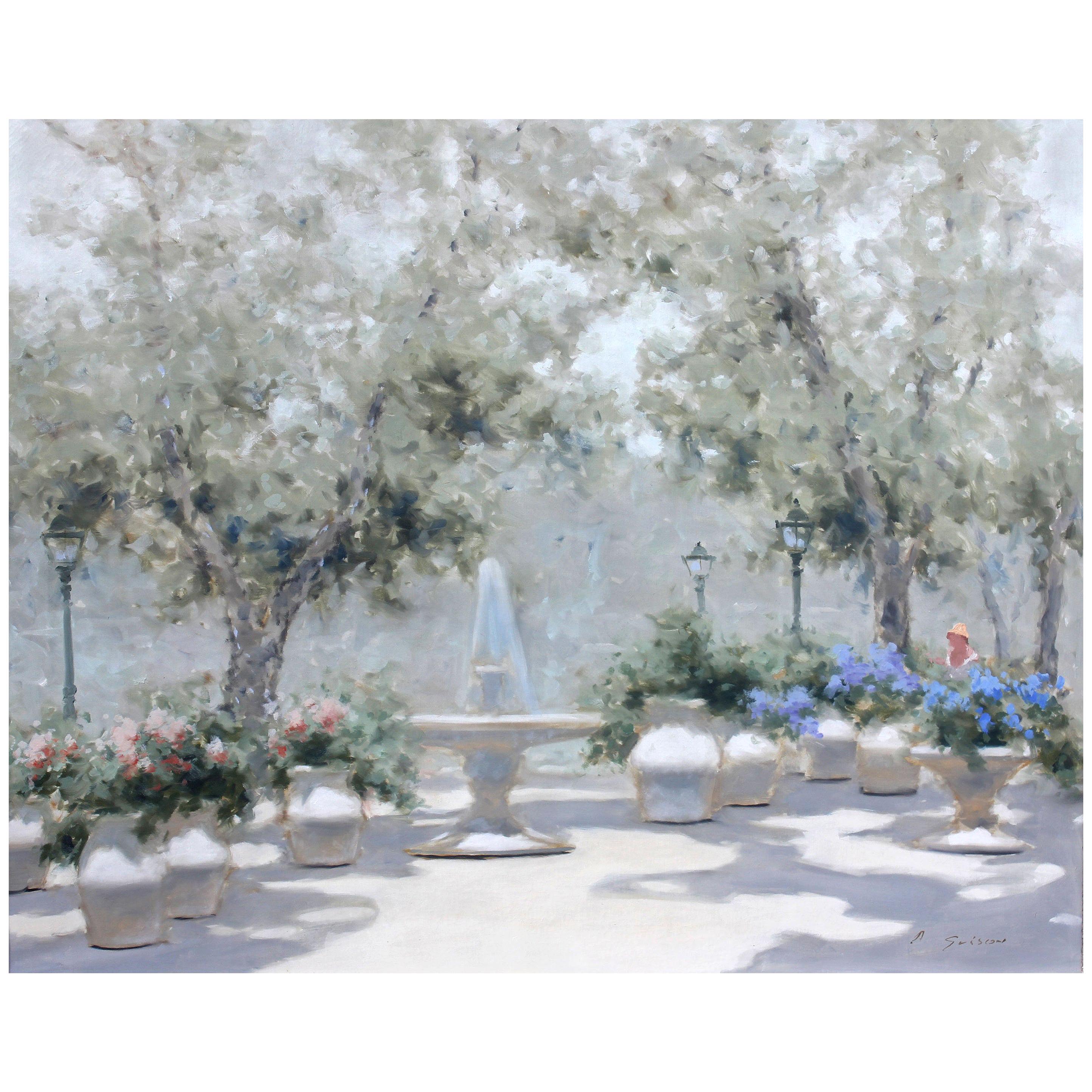 Impressionist Park Scene by Andre Gisson Oil Painting
