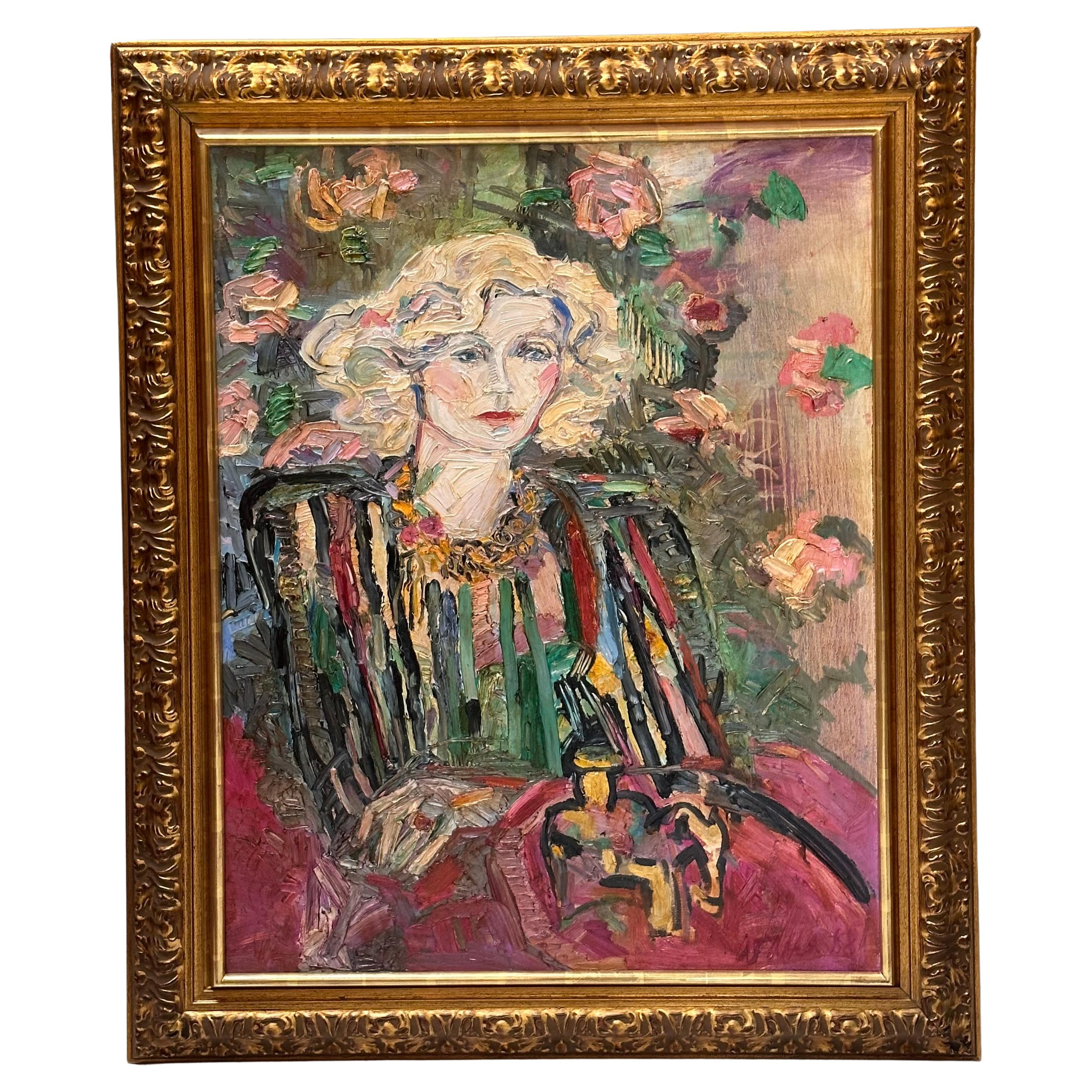 Impressionist Portrait of a Grande Dame by Andrea Tana in Giltwood Frame