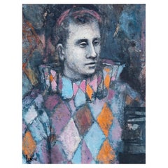 Ritratto impressionista di un giovane uomo "Arlecchino" Pittura ad olio degli anni '50 circa