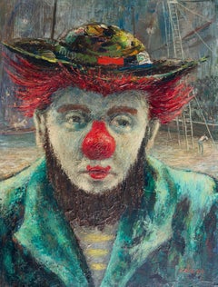 Impressionist Portrait Painting of Circus Clown, 1950