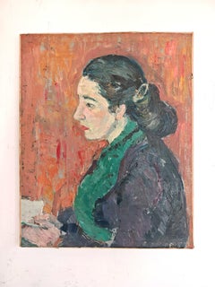 Impressionist Portrait "The Reader" by Yugoslav artist Vera Ćirić, Serbia 1940s