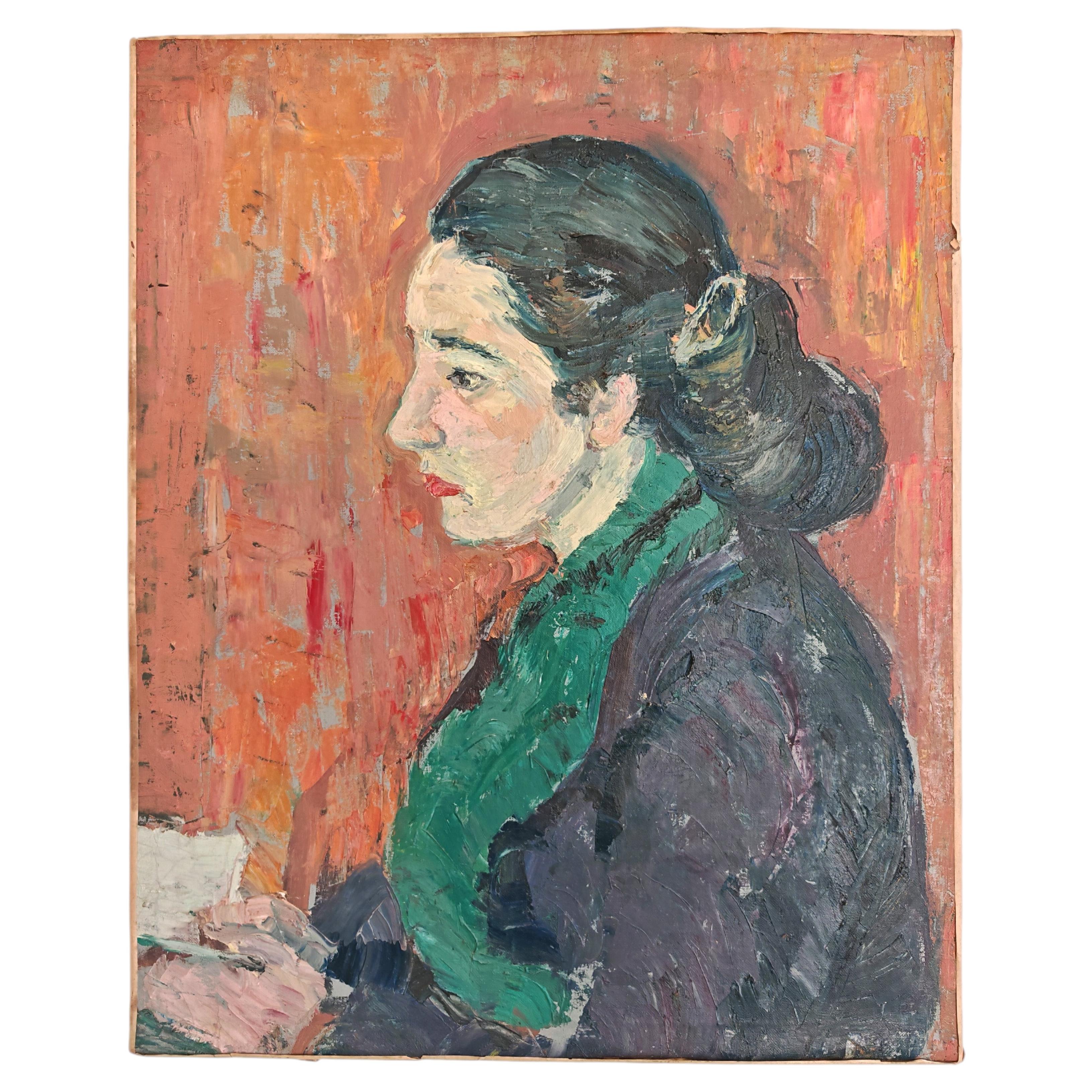 Impressionistisches Porträt "Der Leser" der jugoslawischen Künstlerin Vera Ćirić, Serbien 1940er Jahre