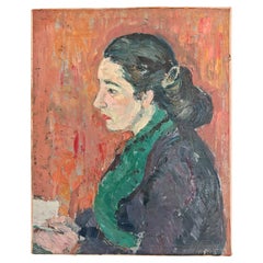 Impressionist Portrait "The Reader" by Yugoslav artist Vera Ćirić, Serbia 1940s