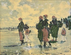 Pittura di scene di spiaggia di revival impressionista, alla maniera di Pierre-Auguste Renoir