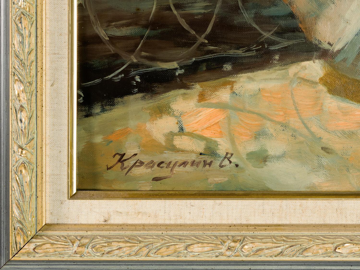 Wood Impressionist Saint Petersburg Lighthouse Painting, 20th Century For Sale
