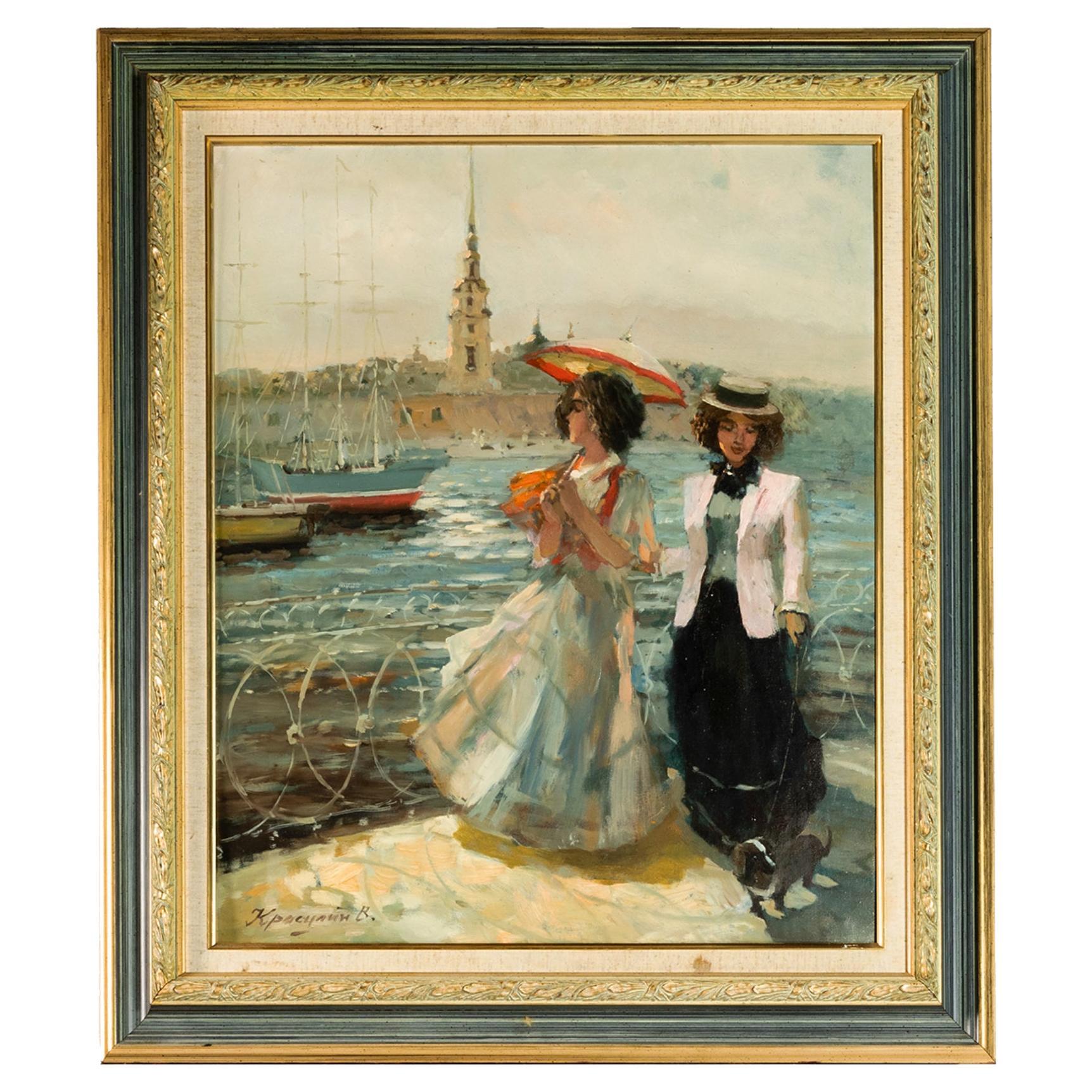 Impressionist Saint Petersburg Lighthouse Painting, 20th Century