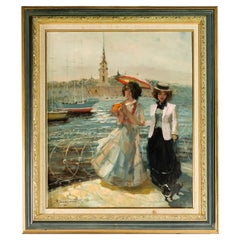 Antique Impressionist Saint Petersburg Lighthouse Painting, 20th Century