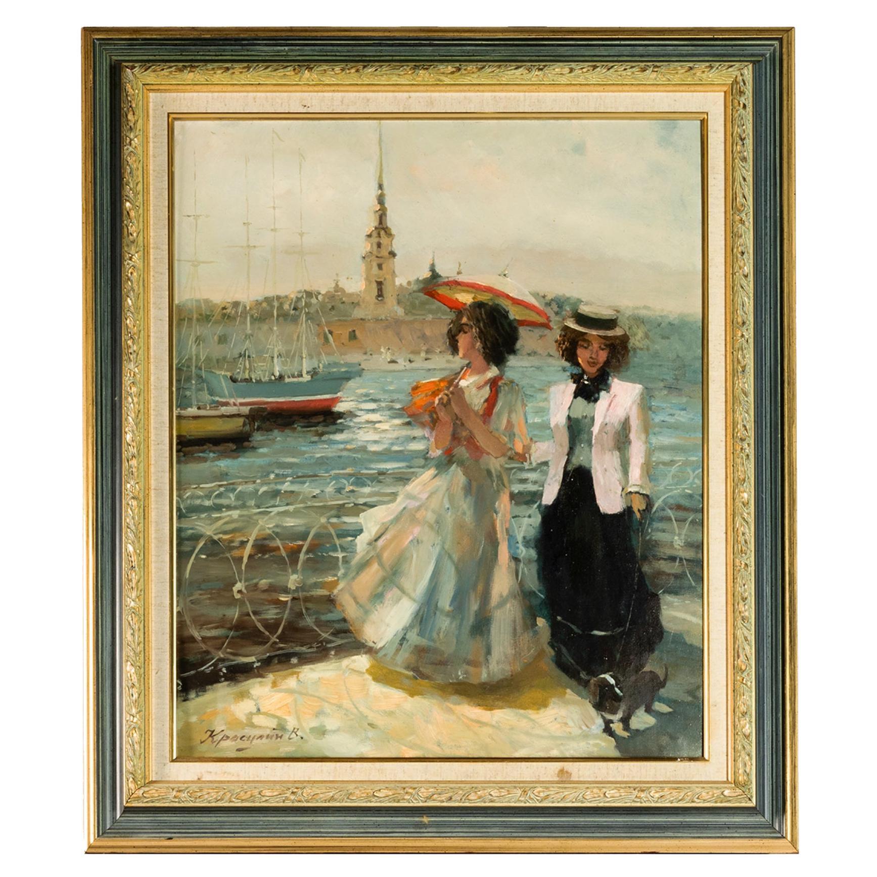 Impressionist Saint Petersburg Lighthouse Painting, 20th Century For Sale