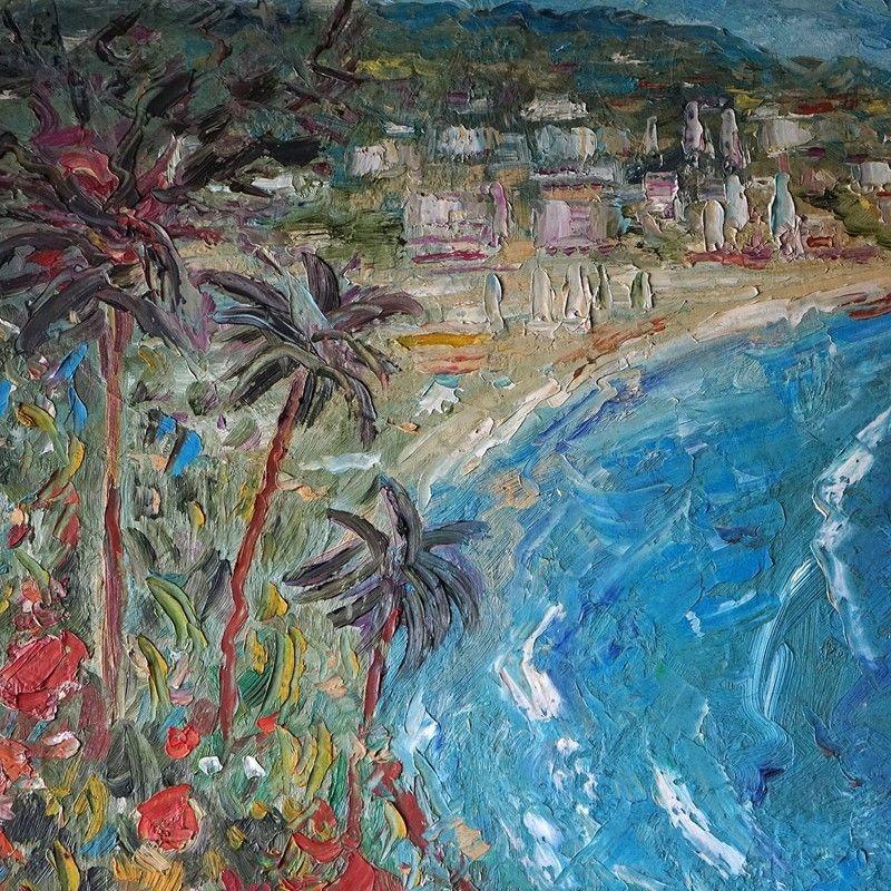 French Large Impressionist Seascape Depicting the Côte d'Azur Original Painting, 1960s For Sale