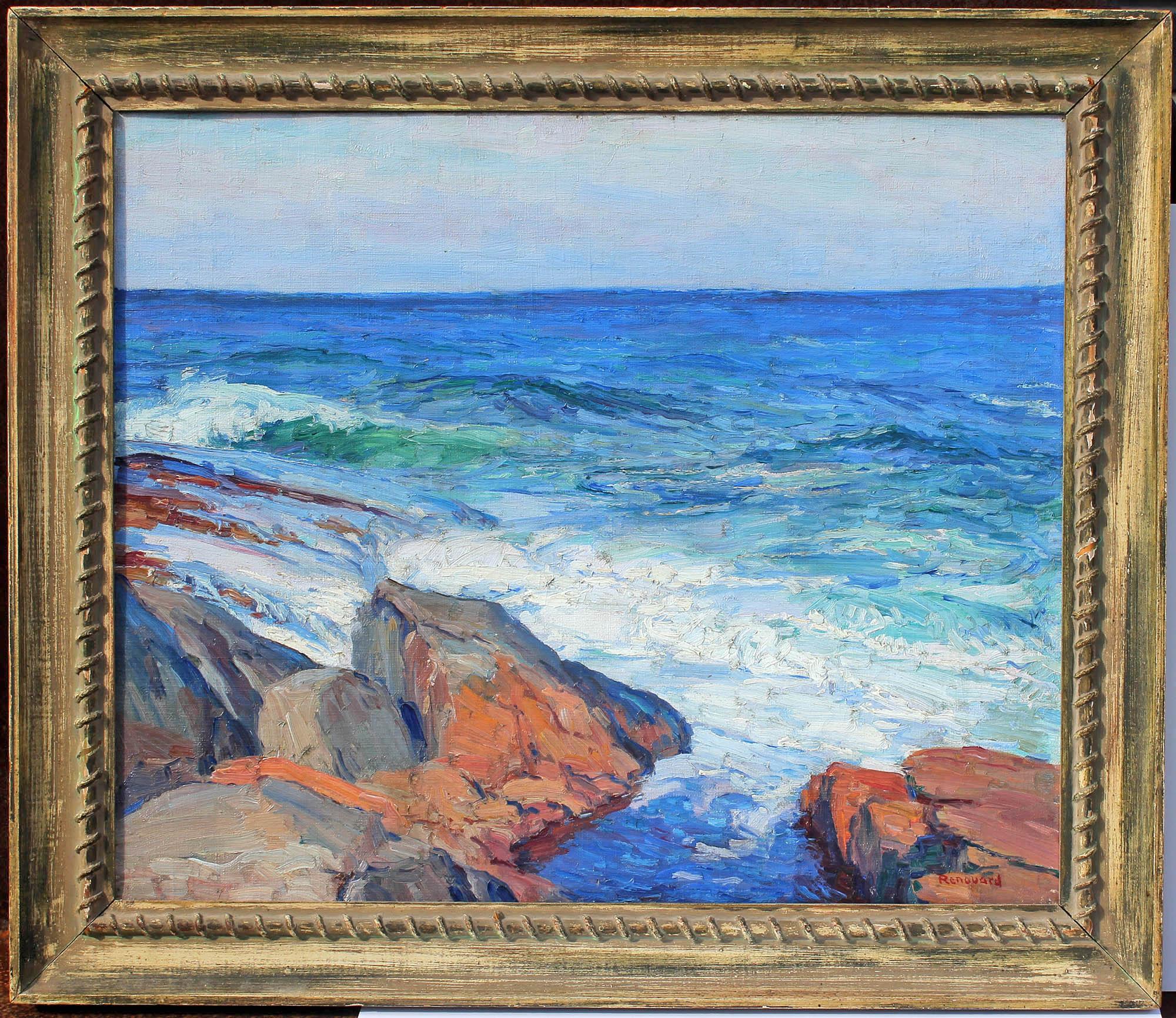 Impressionist American seascape, oil painting by George Renouard. Inscribed on reverse 