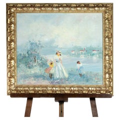 Serene Riverscape Impressionist Painting, Signed, Early 20th Century