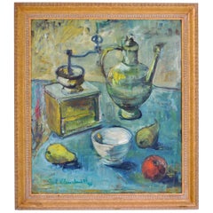 Vintage Expressionist German Still Life Oil Painting by Paul Kleinschmidt, 1946