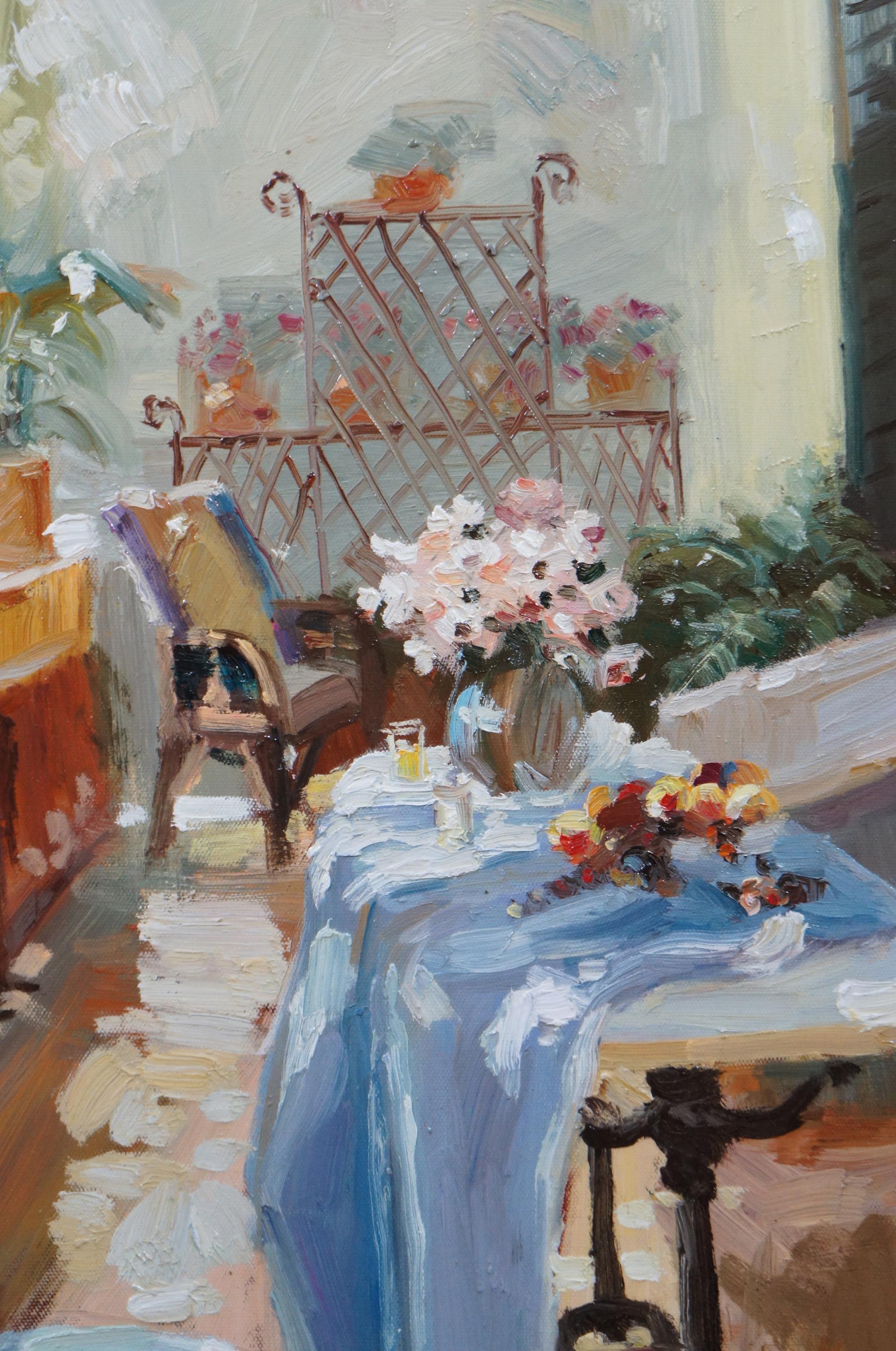 Impressionist Still Life Oil Painting Italian Chateau Floral Patio Balcony 3