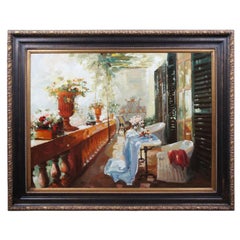 Impressionist Still Life Oil Painting Italian Chateau Floral Patio Balcony