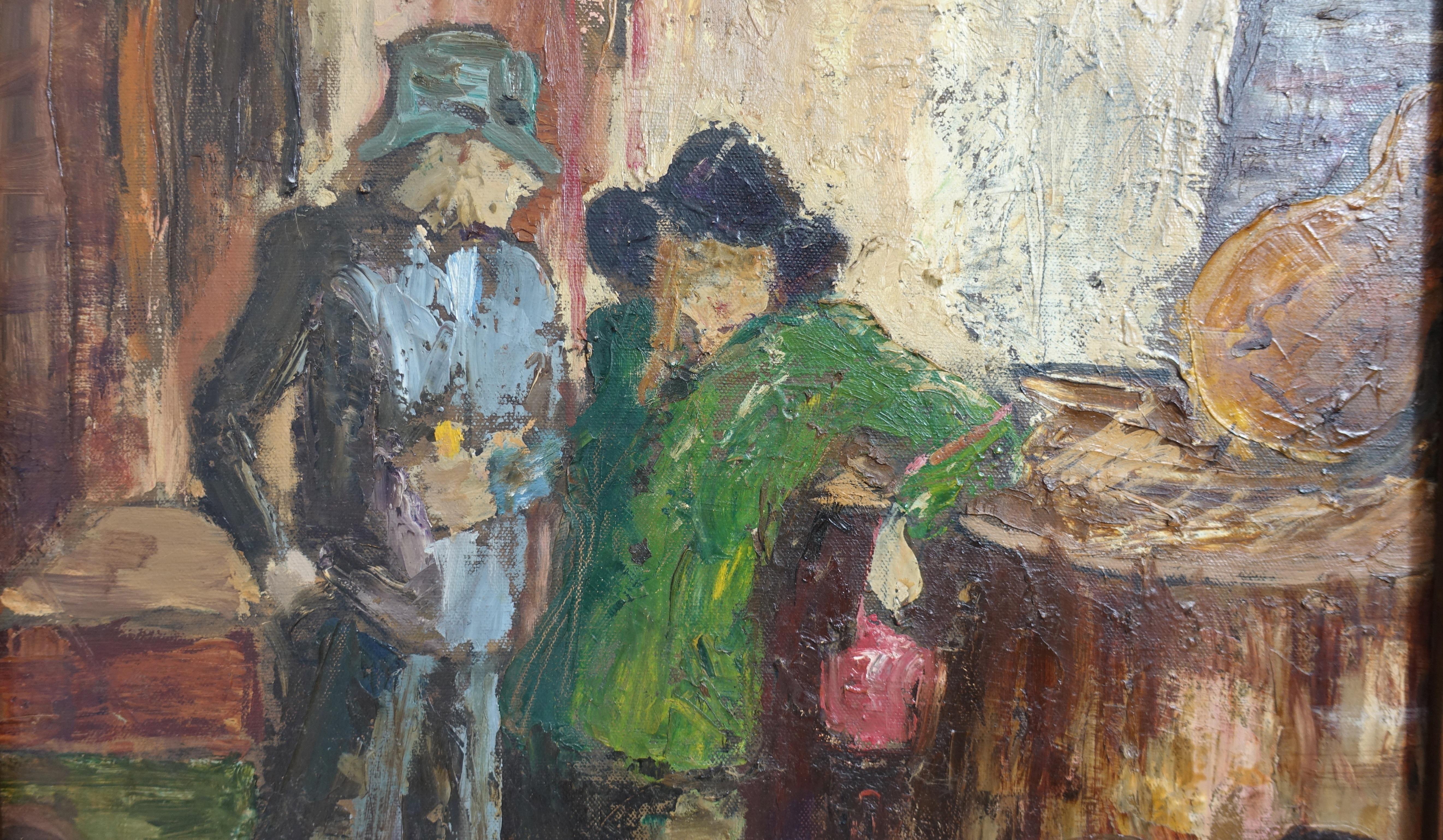 Bar-Szene, Gemälde im impressionistischen Stil, signiert P. Archer, um 1940 (Handbemalt) im Angebot