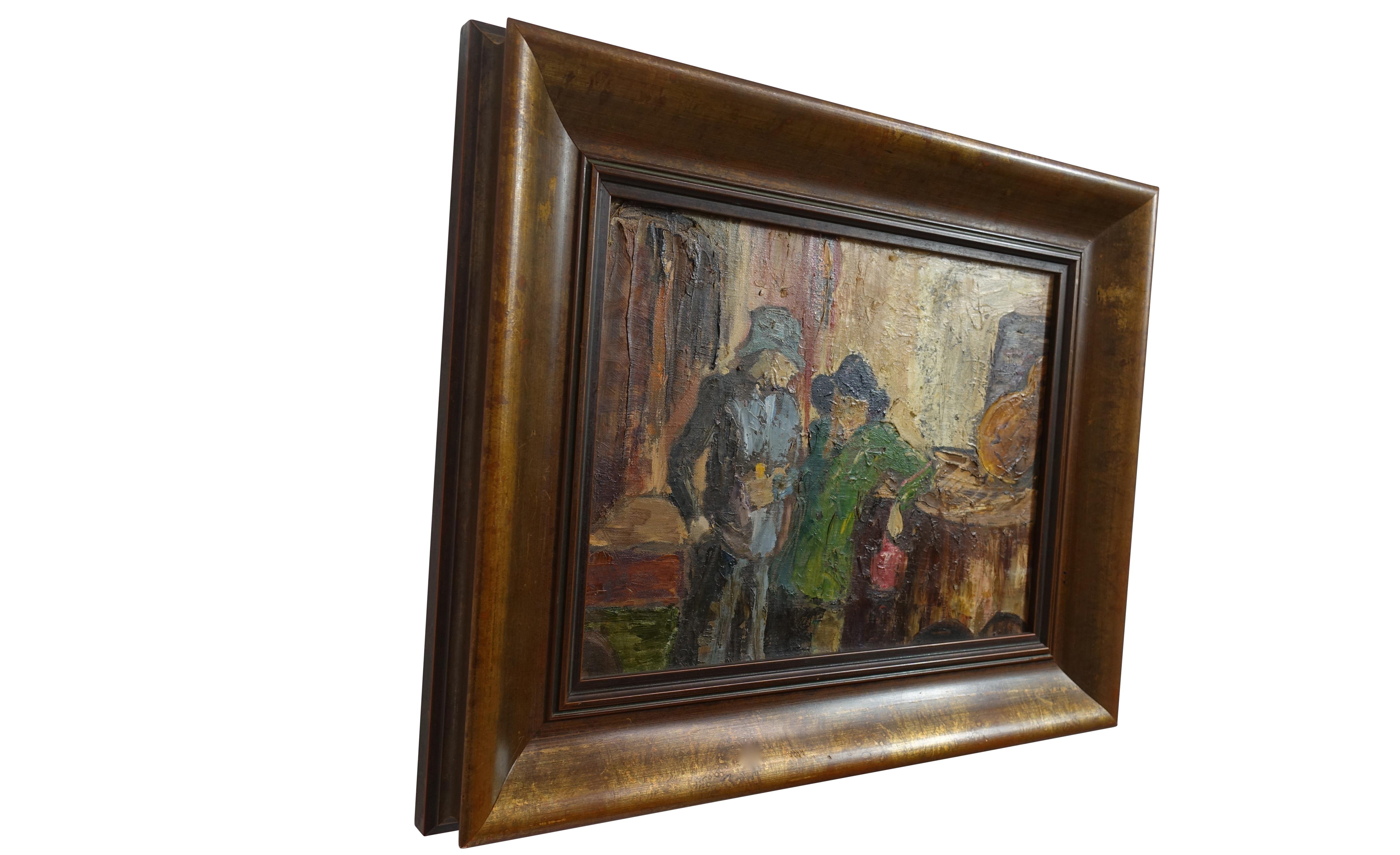 Bar-Szene, Gemälde im impressionistischen Stil, signiert P. Archer, um 1940 im Zustand „Hervorragend“ im Angebot in San Francisco, CA