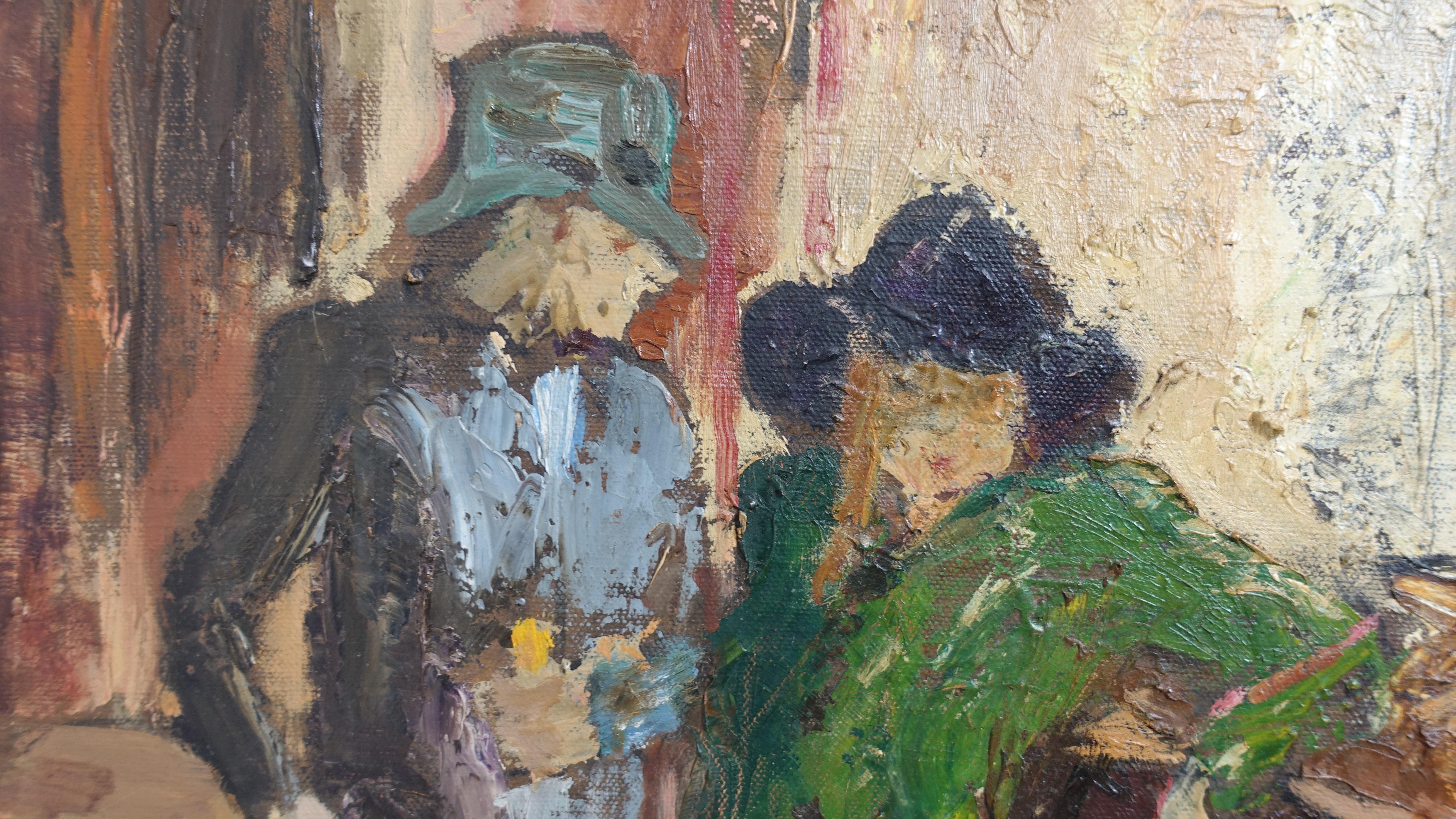 Bar-Szene, Gemälde im impressionistischen Stil, signiert P. Archer, um 1940 (20. Jahrhundert) im Angebot