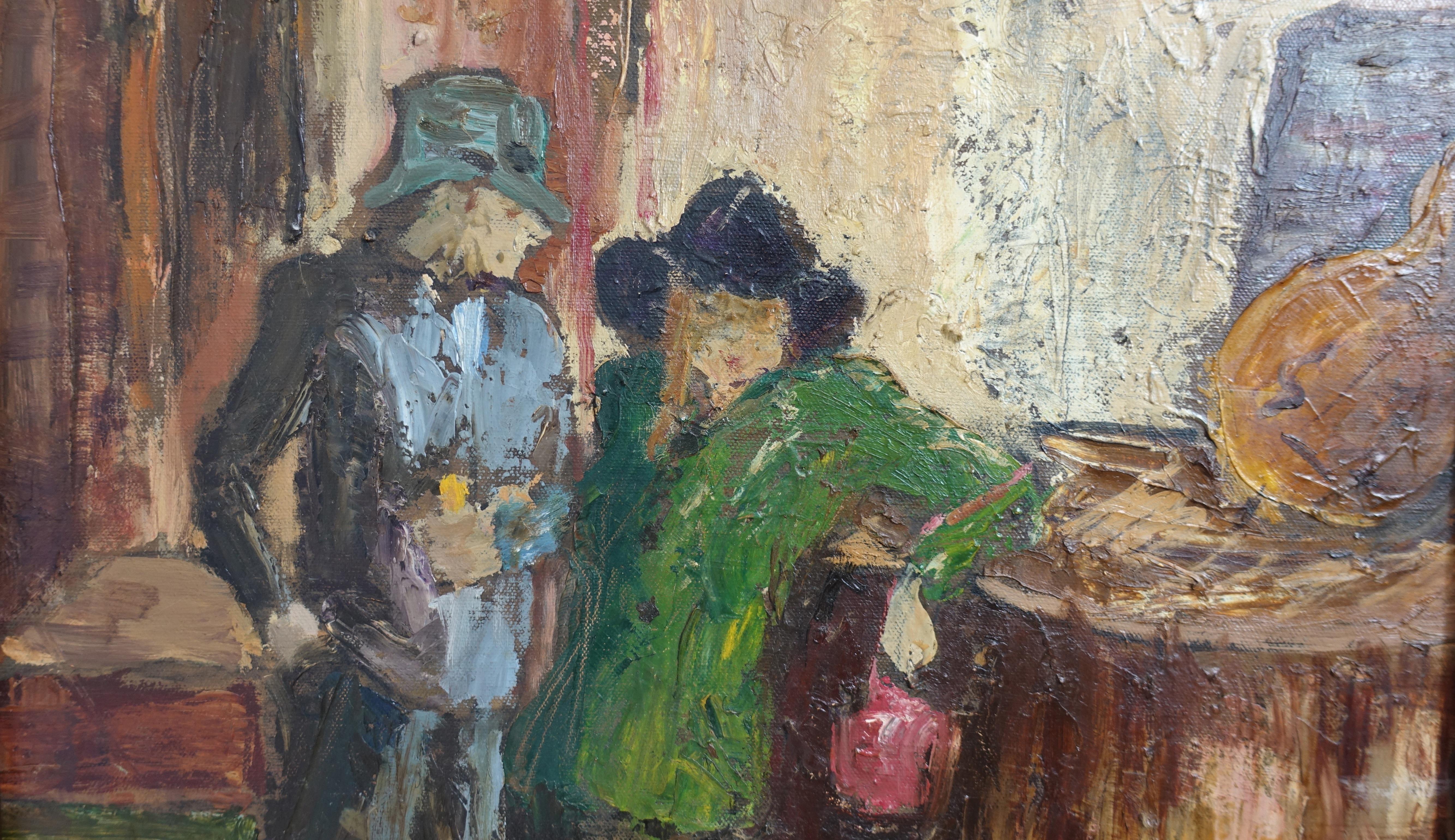 Impressionist Style Bar Scene Painting Signed P. Archer, circa 1940 In Excellent Condition For Sale In San Francisco, CA