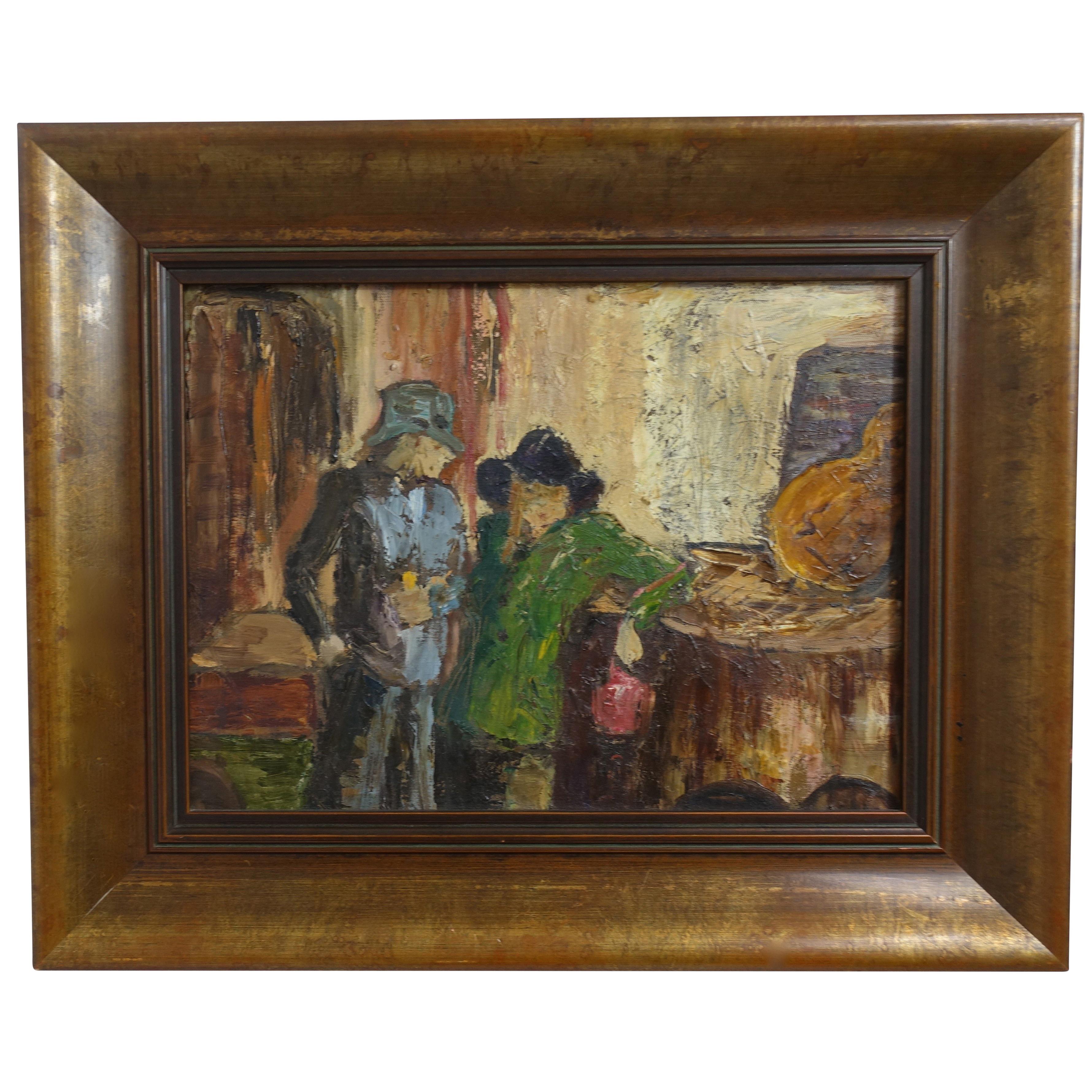 Impressionist Style Bar Scene Painting Signed P. Archer, circa 1940 For Sale