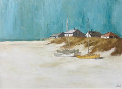 Impressionist Style Beach Scene Oil on Canvas Signed J Sauls