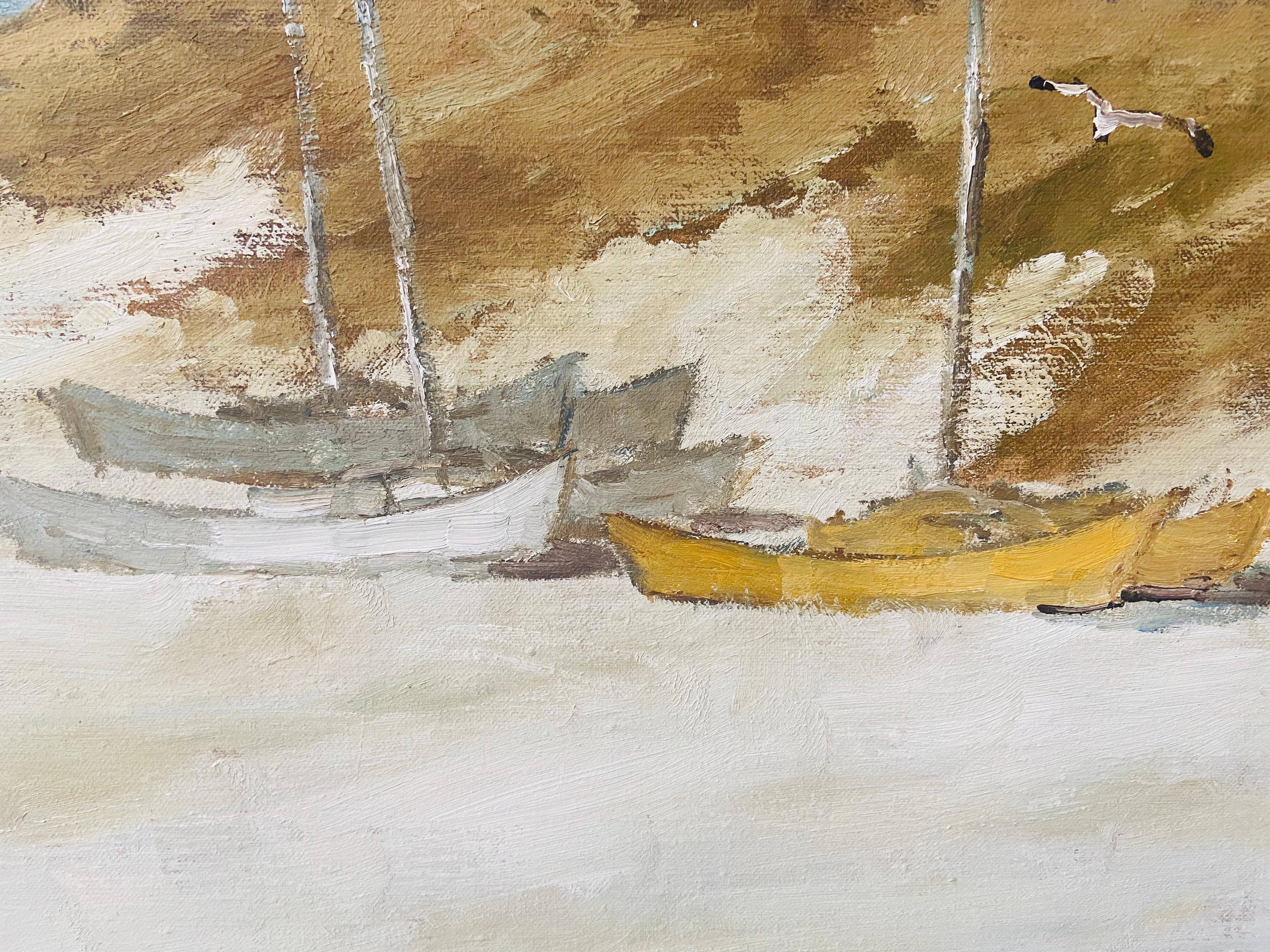 Late 20th Century Impressionist Style Beach Scene Oil on Canvas Signed J Sauls