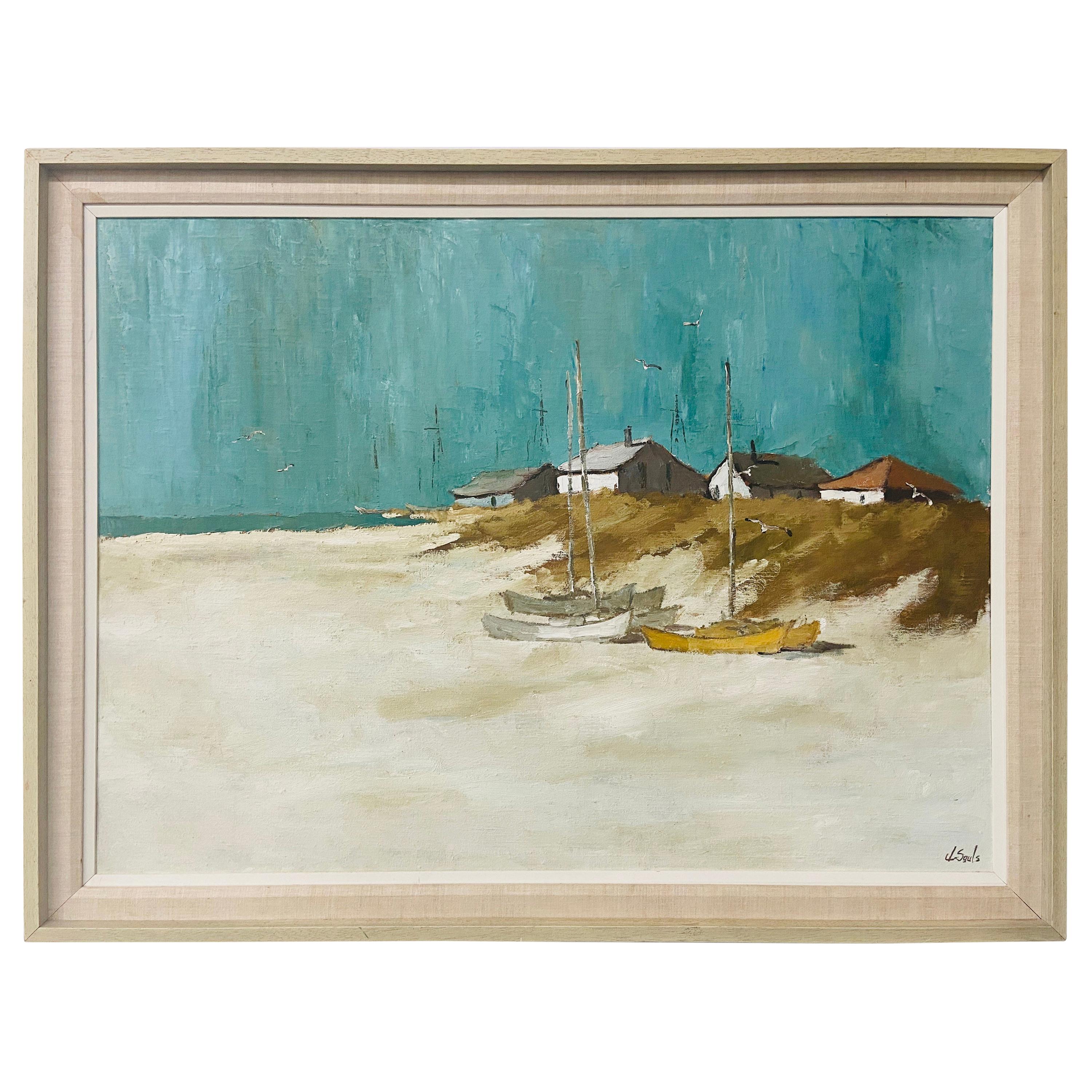 Impressionist Style Beach Scene Oil on Canvas Signed J Sauls