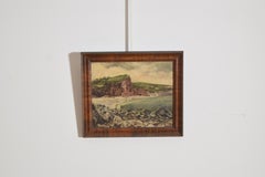 Impressionist Style Coastal Beach Painting in a Walnut Veneered Frame