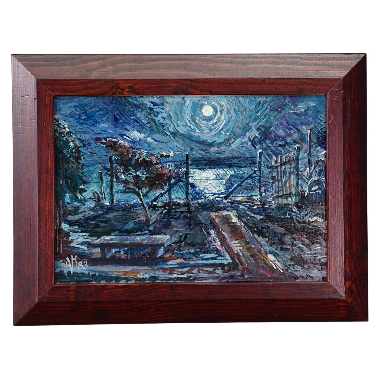 Impressionist Style Oil Painting Moonlight Scene, 1983 – Alexander Michael