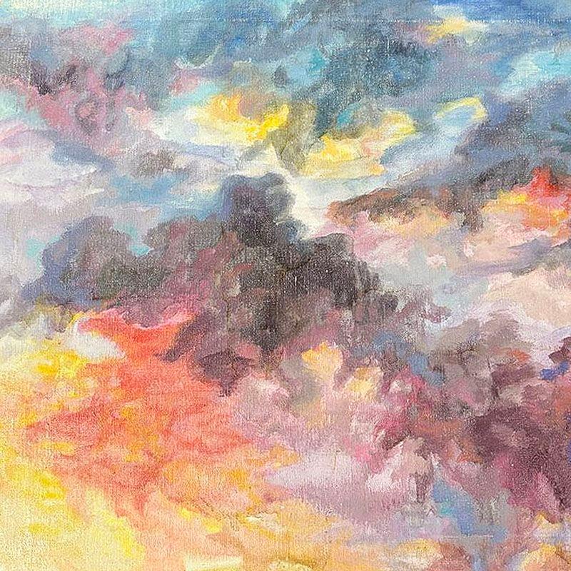 Americano Impressionista Tramonto nel cielo Olio su tela Pittura con paesaggio nuvoloso in vendita