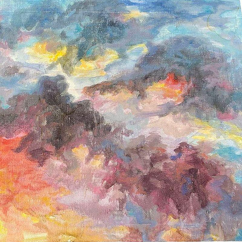 Impressionista Tramonto nel cielo Olio su tela Pittura con paesaggio nuvoloso In condizioni ottime in vendita a Van Nuys, CA