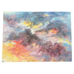 Pintura impresionista Atardecer en el cielo Óleo sobre lienzo Paisaje nuboso