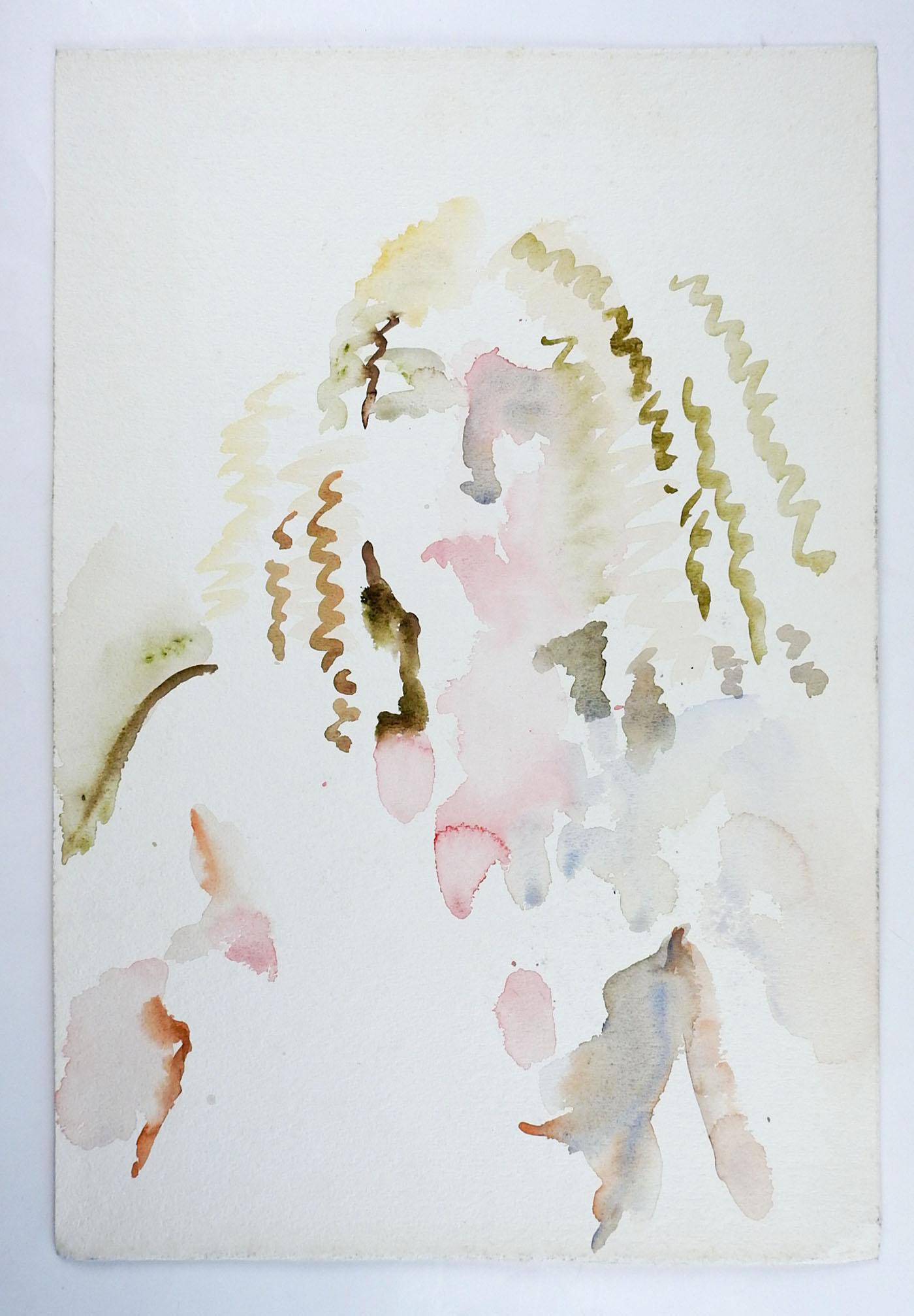Circa late 20th century watercolor on paper of woman with curly hair by Marilyn Lanfear (1930-2020) Texas.  Unsigned.  Unframed, directly  from the artists estate.