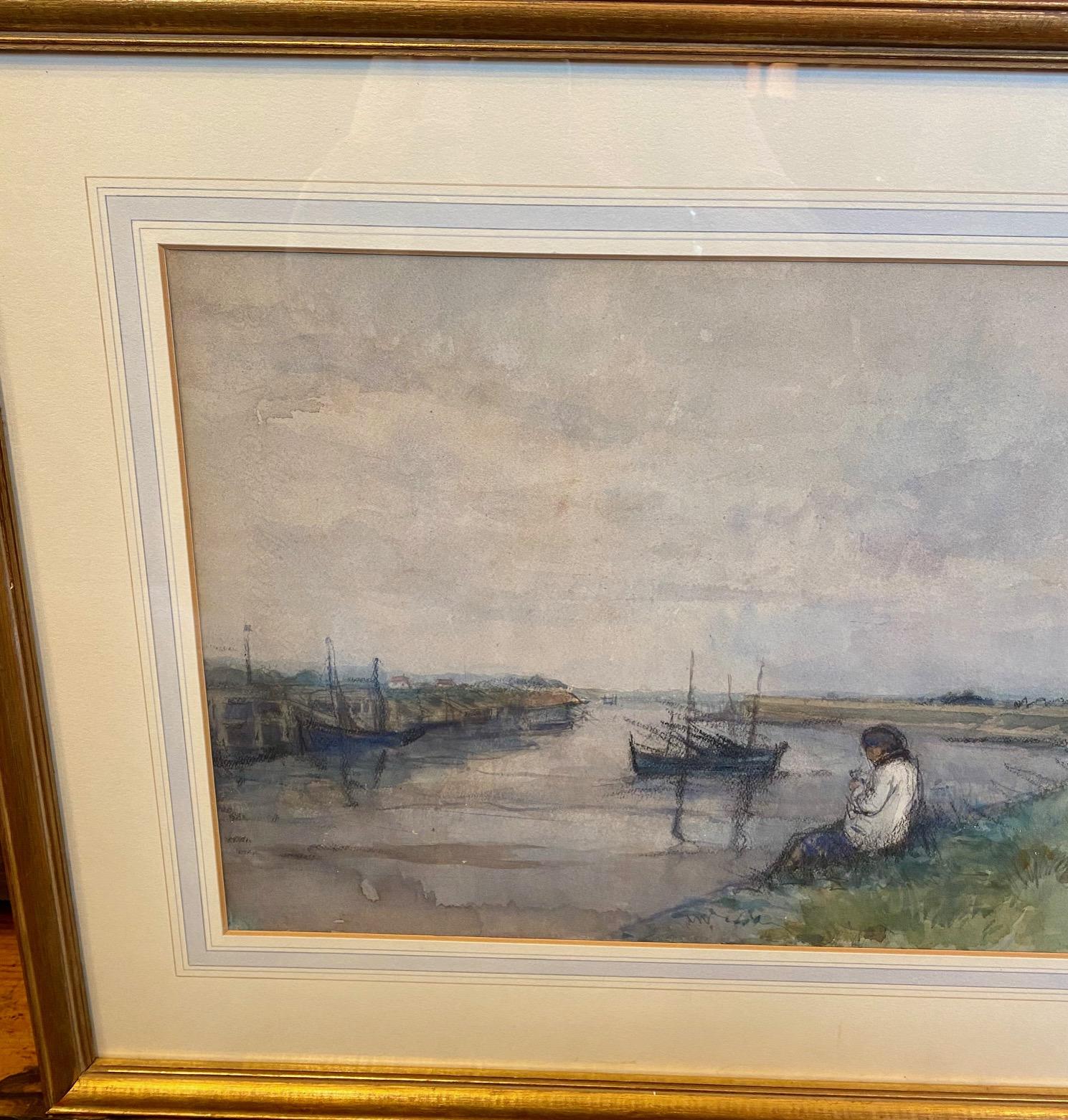 Escena costera en acuarela impresionista de Ferdinand Leys, hacia 1920 Otro en venta