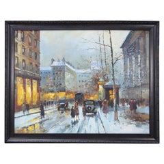 Impressionist Winter Cityscape Paris Street Scene Oil Painting on Canvas